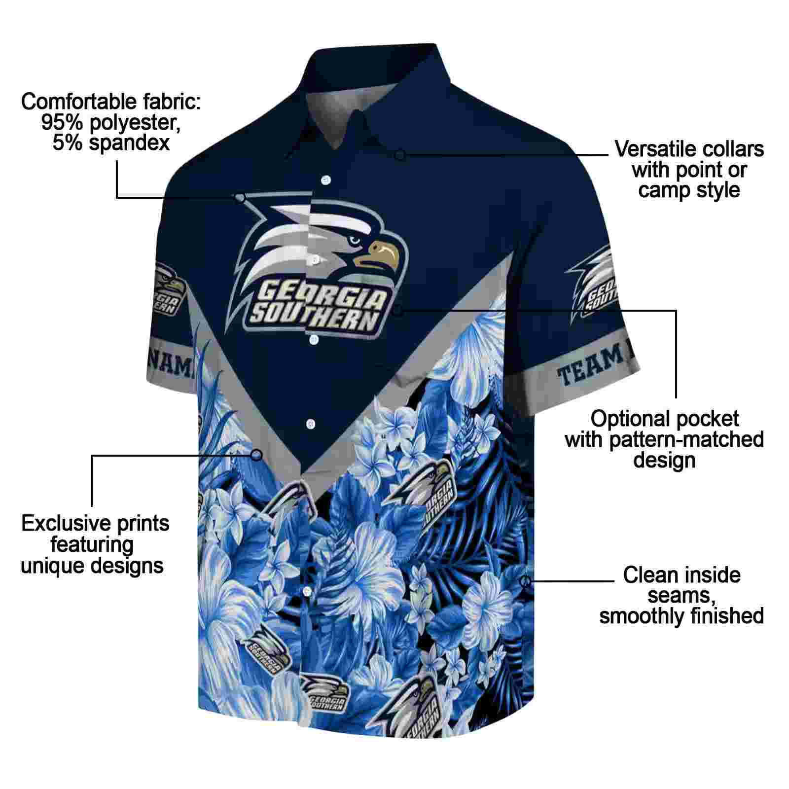 custom georgia southern eagles floral chevron blue hawaiian shirt new arrival