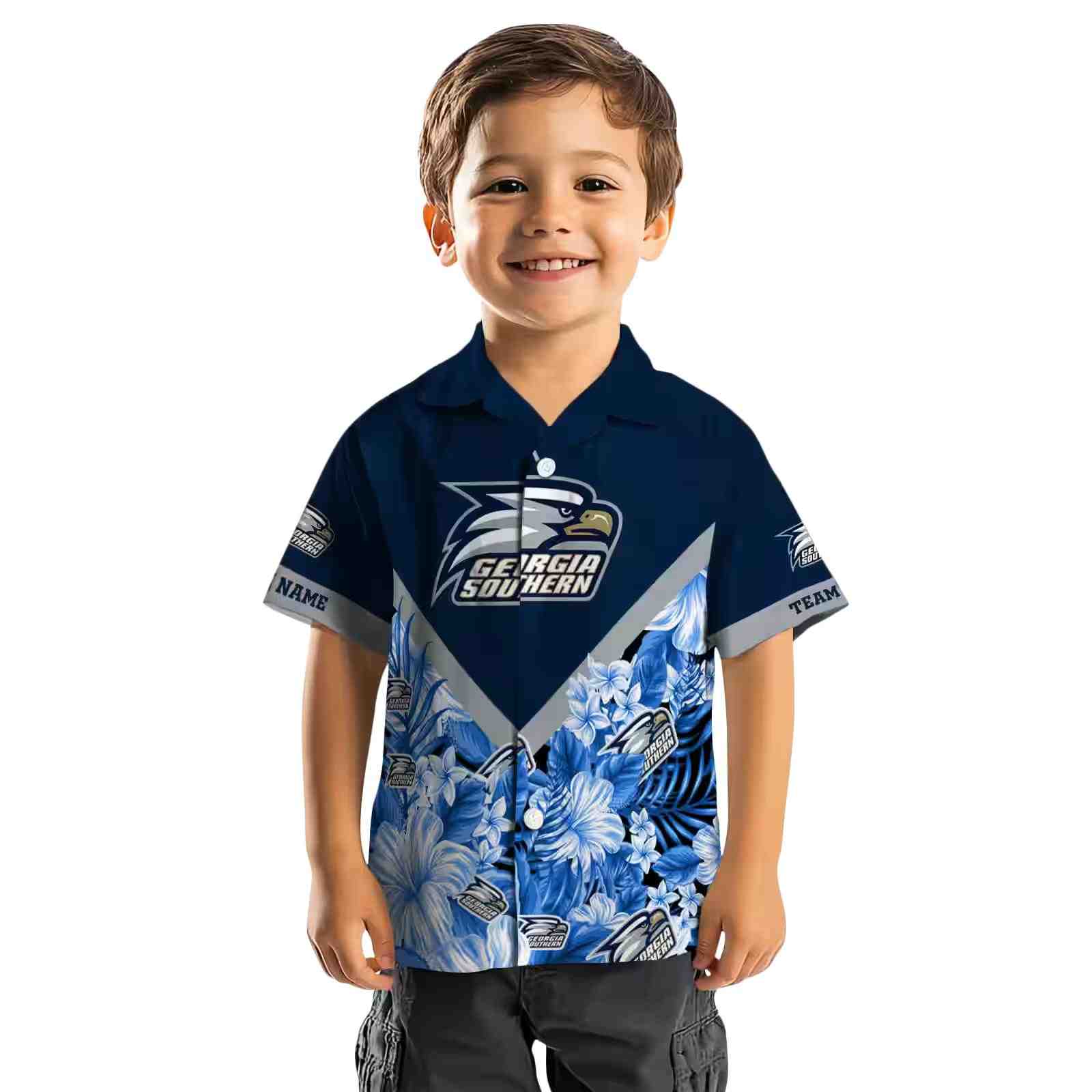 custom georgia southern eagles floral chevron blue hawaiian shirt top rated