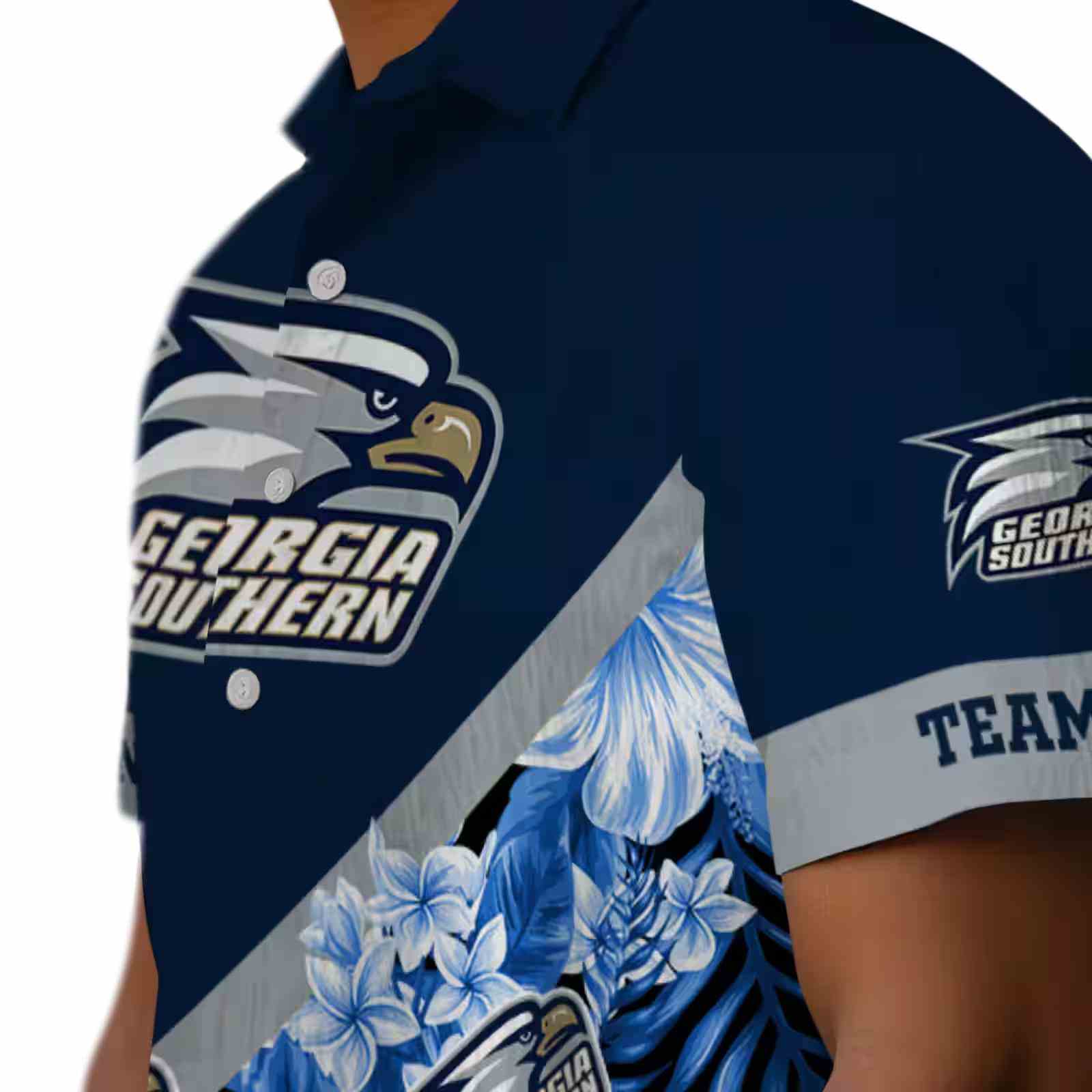 custom georgia southern eagles floral chevron blue hawaiian shirt trendy