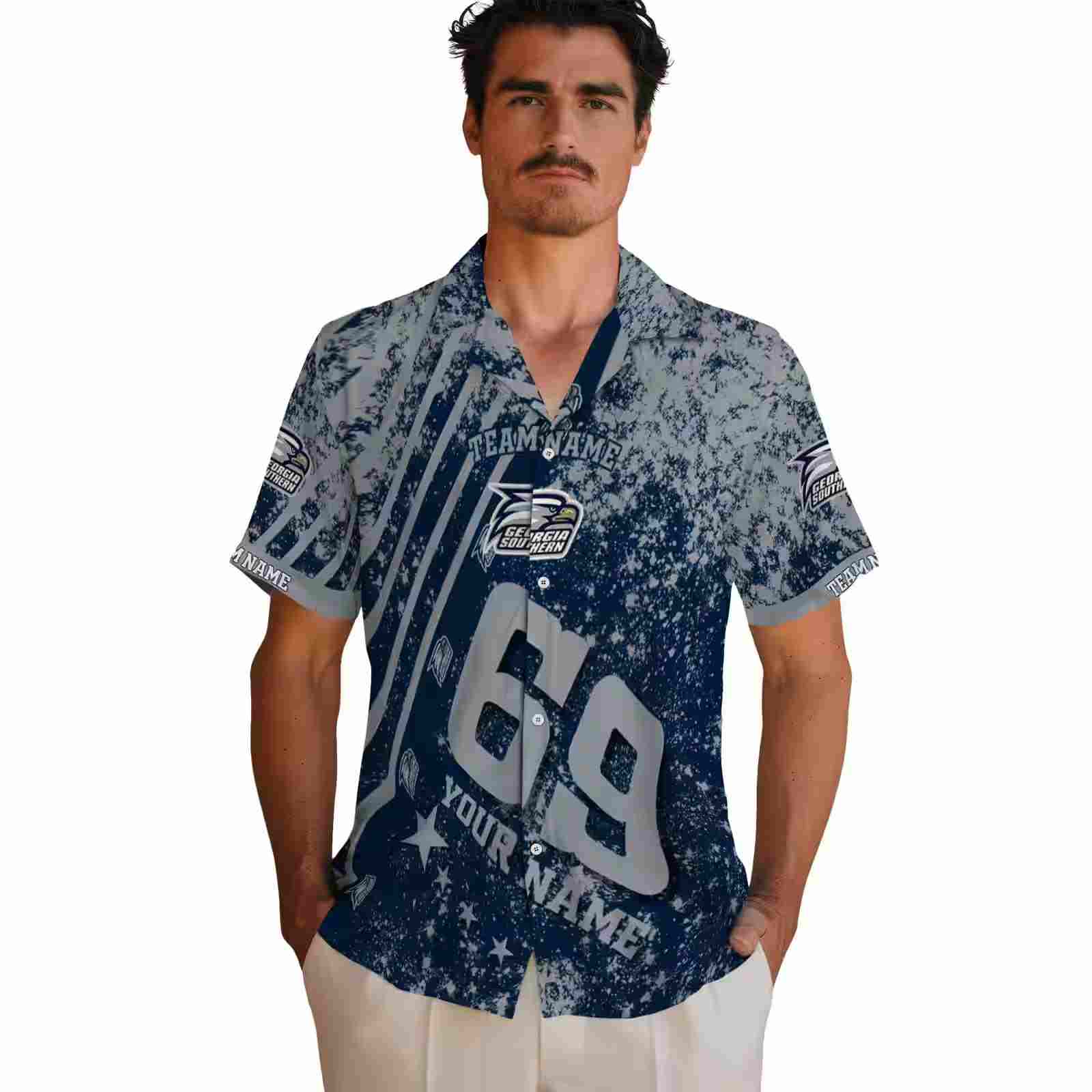 custom georgia southern eagles star stripes blue hawaiian shirt fashion forward