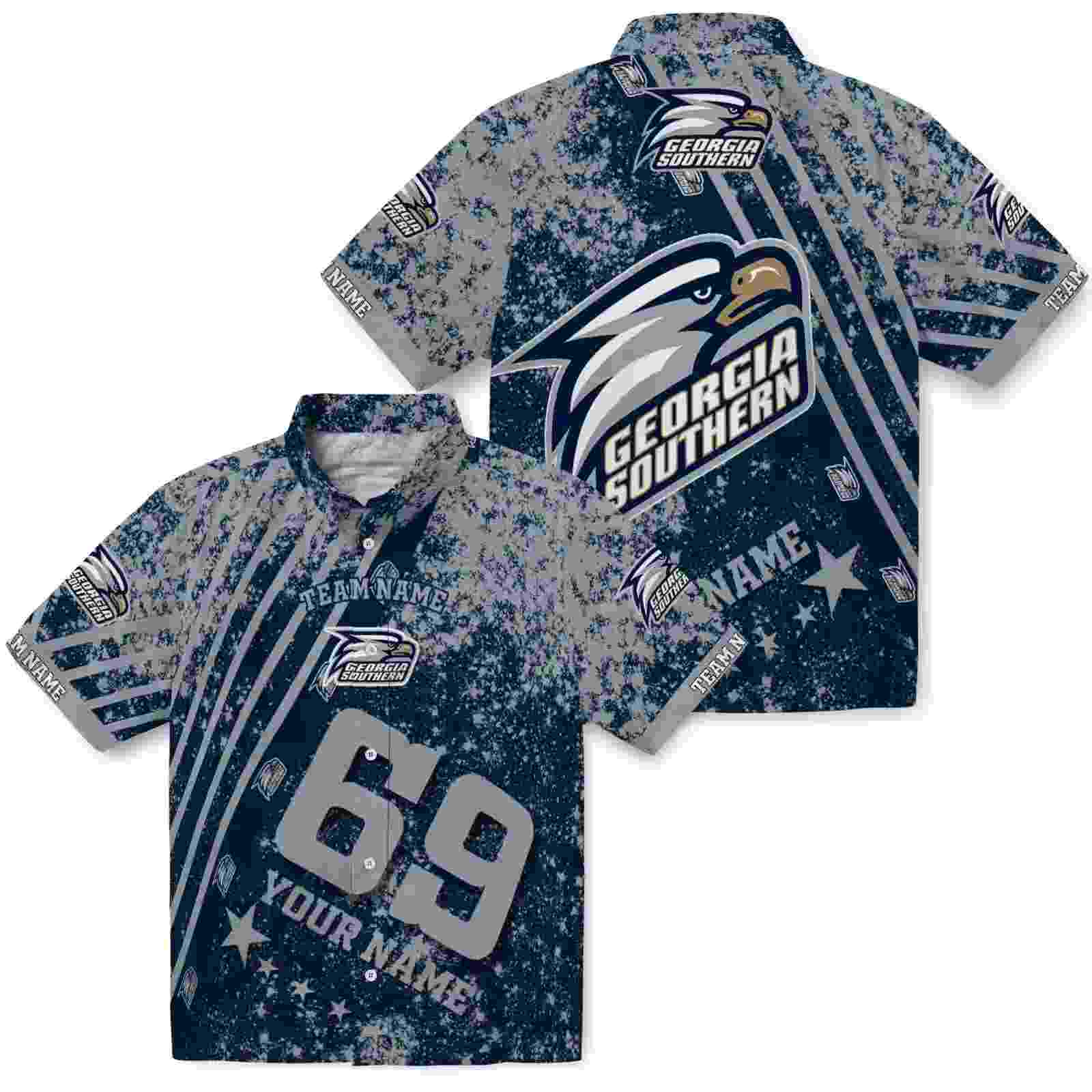 custom georgia southern eagles star stripes blue hawaiian shirt high quality