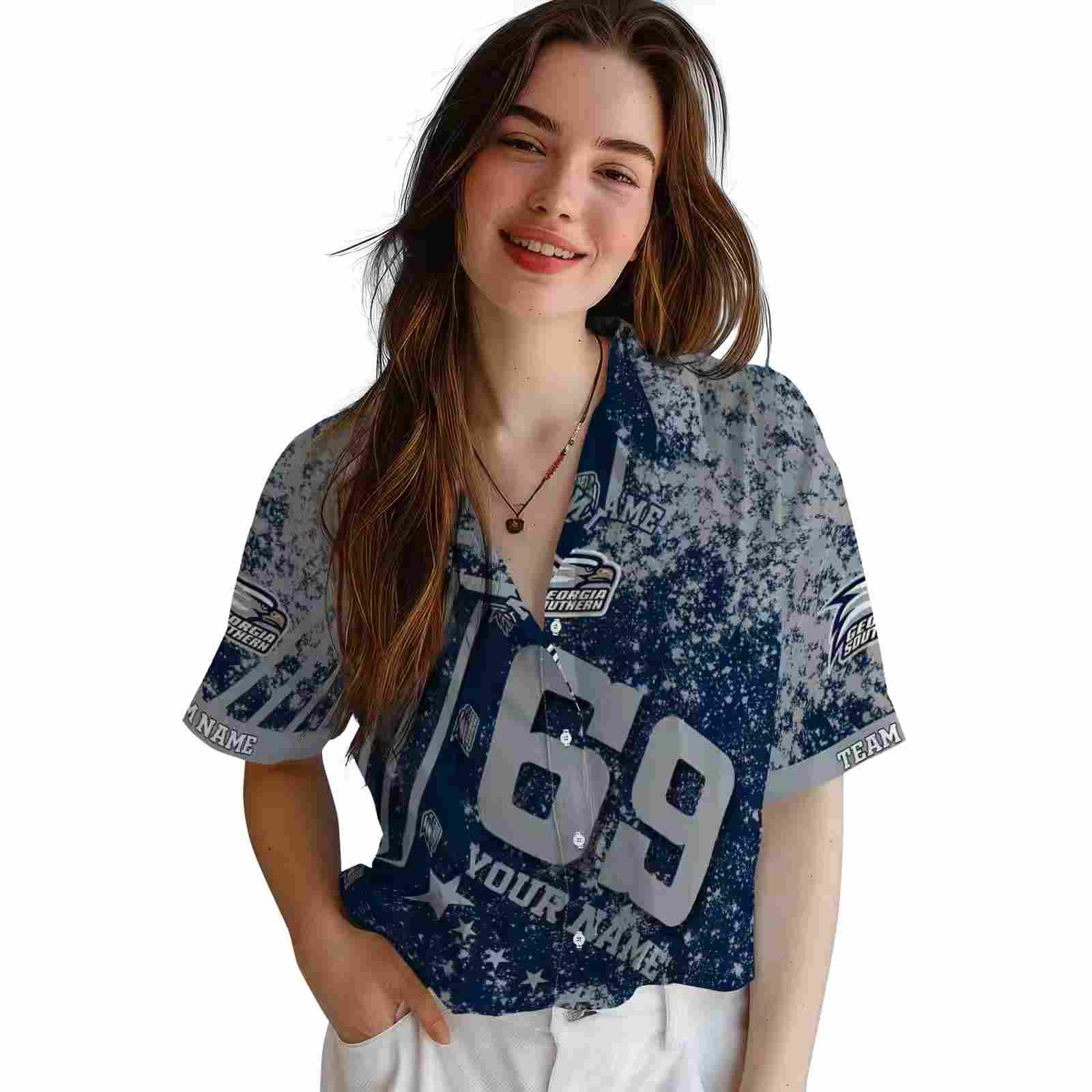 custom georgia southern eagles star stripes blue hawaiian shirt latest model