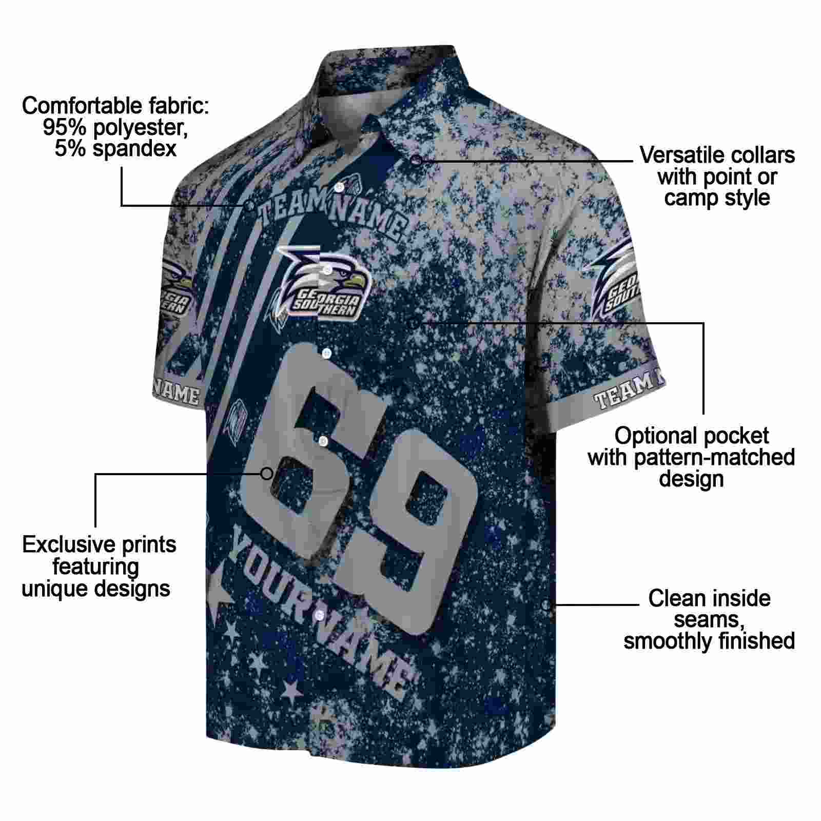 custom georgia southern eagles star stripes blue hawaiian shirt new arrival