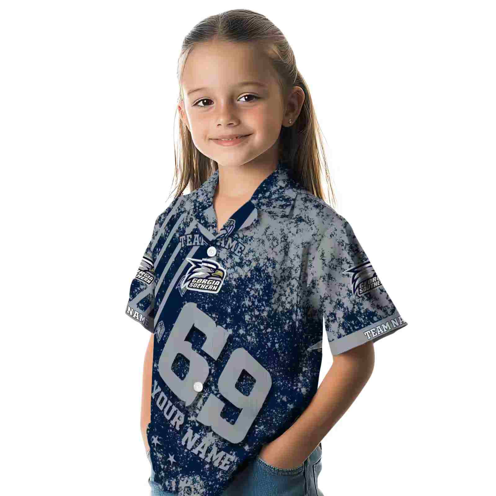 custom georgia southern eagles star stripes blue hawaiian shirt premium grade