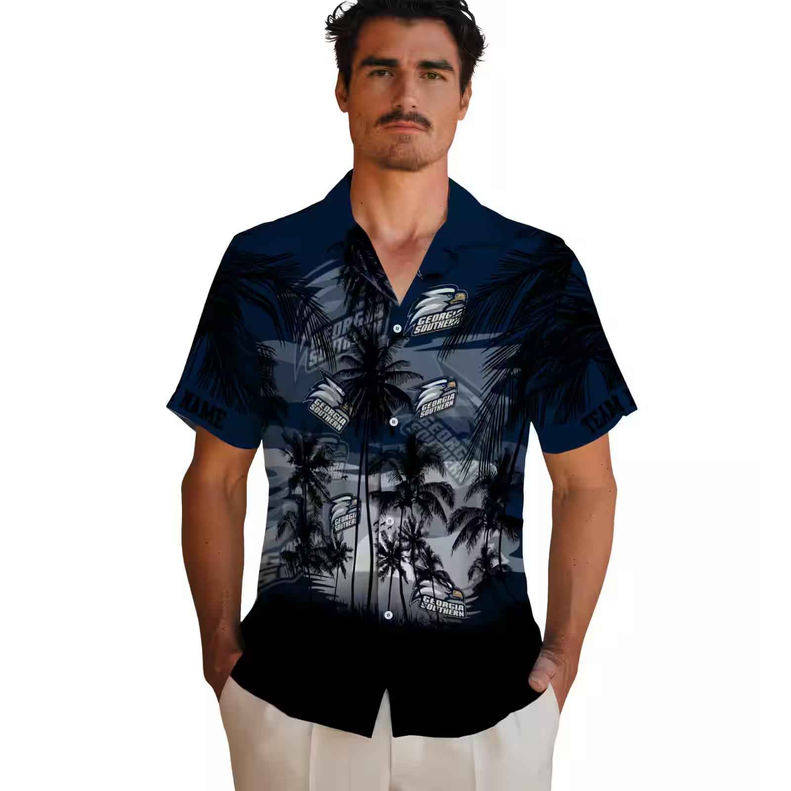 custom georgia southern eagles sunset scene blue black hawaiian shirt fashion forward