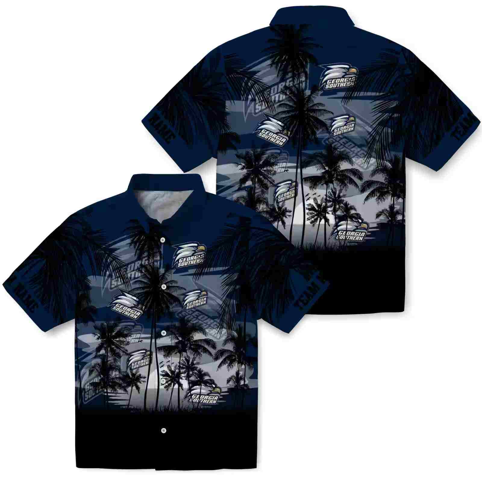 custom georgia southern eagles sunset scene blue black hawaiian shirt high quality