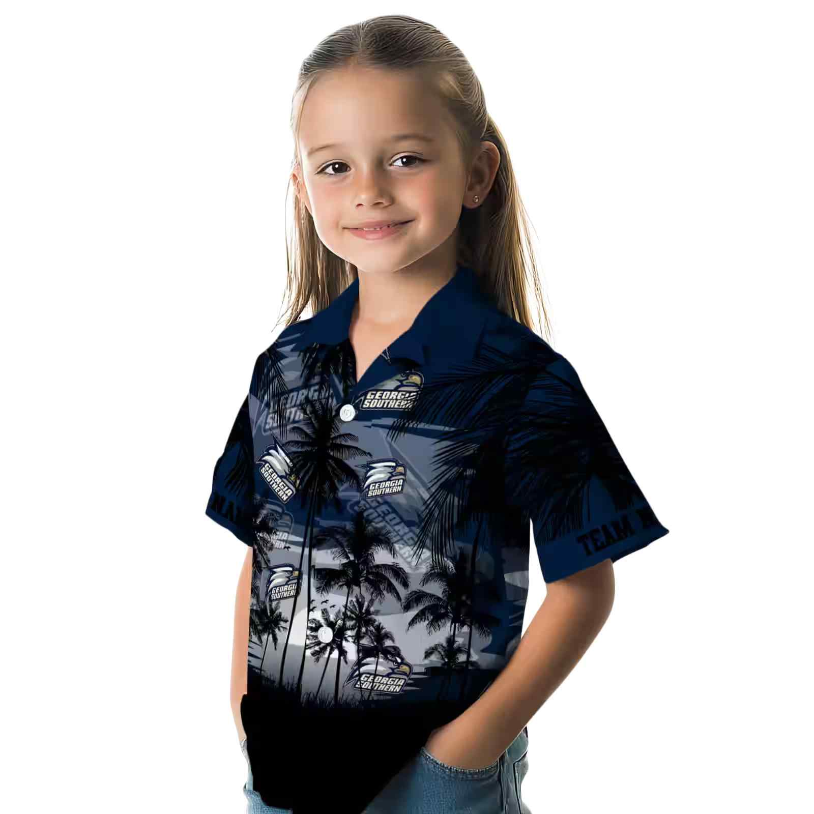 custom georgia southern eagles sunset scene blue black hawaiian shirt premium grade