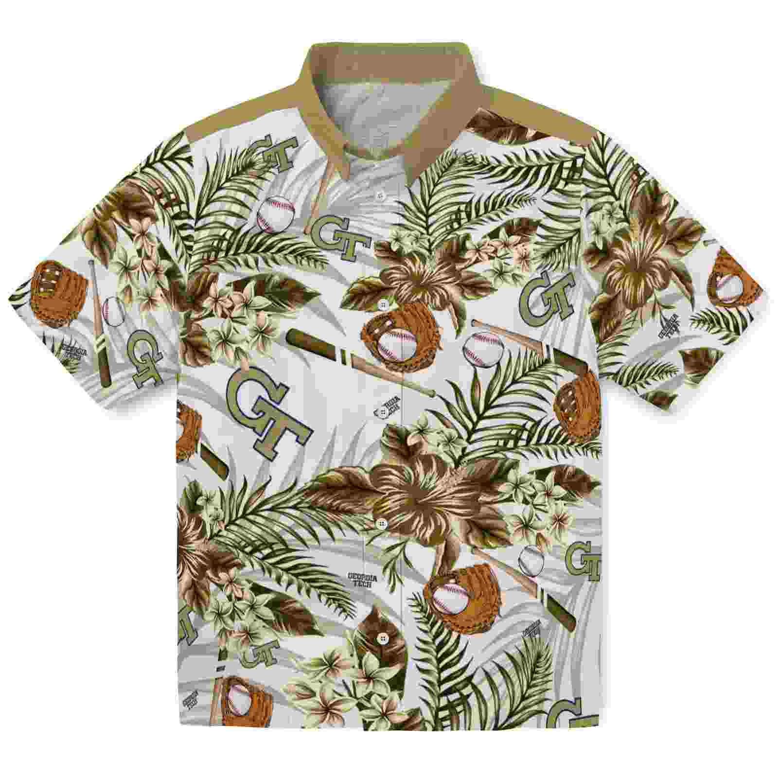 Custom Georgia Tech Yellow Jackets Floral Baseball Gold White Hawaiian Shirt