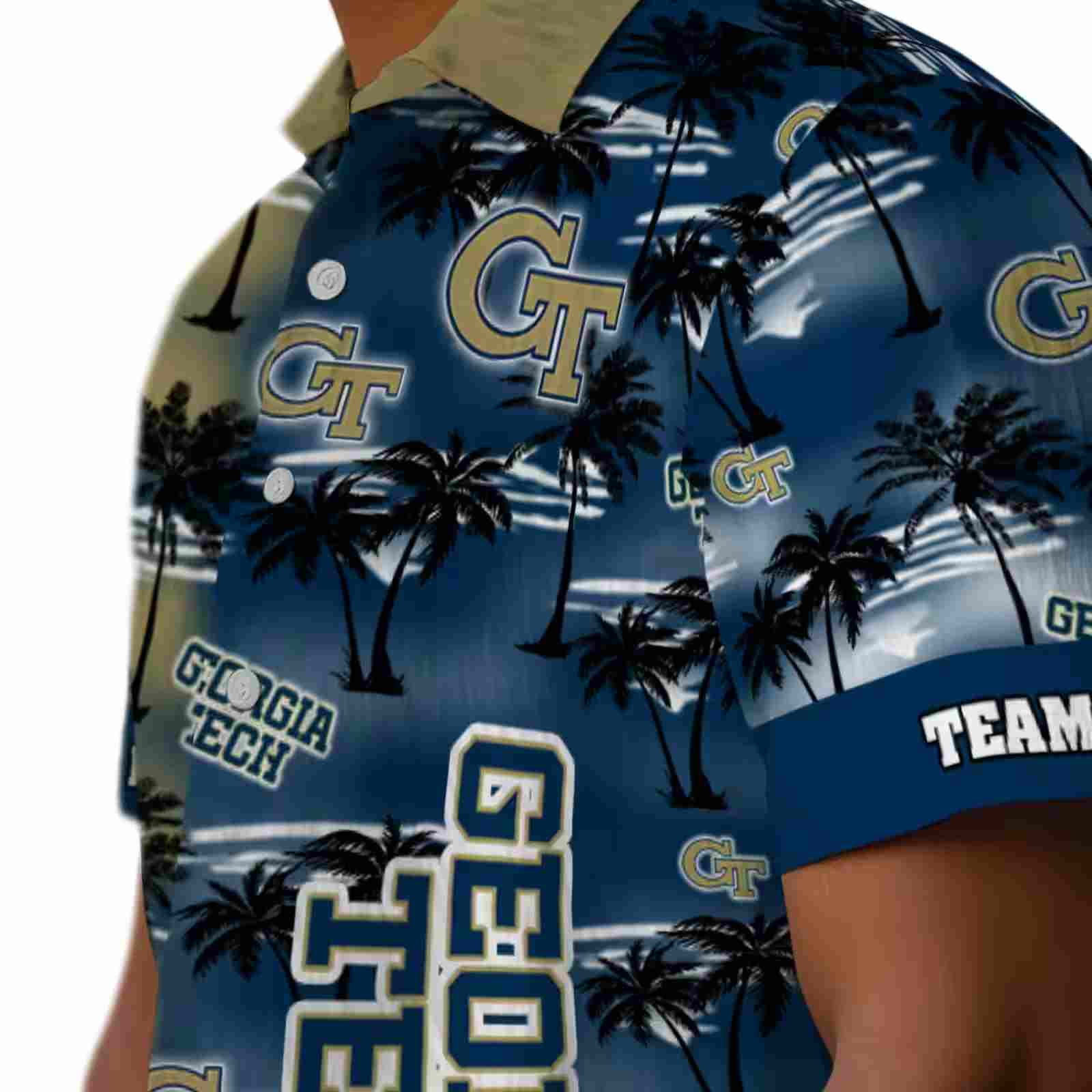 custom georgia tech yellow jackets palm silhouettes gold hawaiian shirt trendy