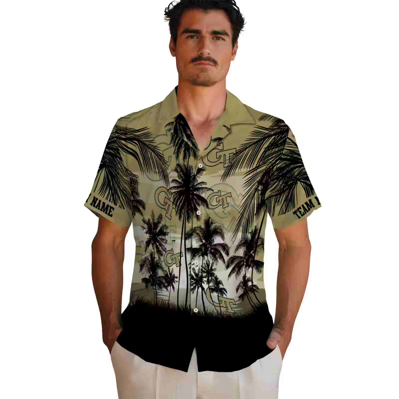 custom georgia tech yellow jackets sunset scene gold black hawaiian shirt fashion forward