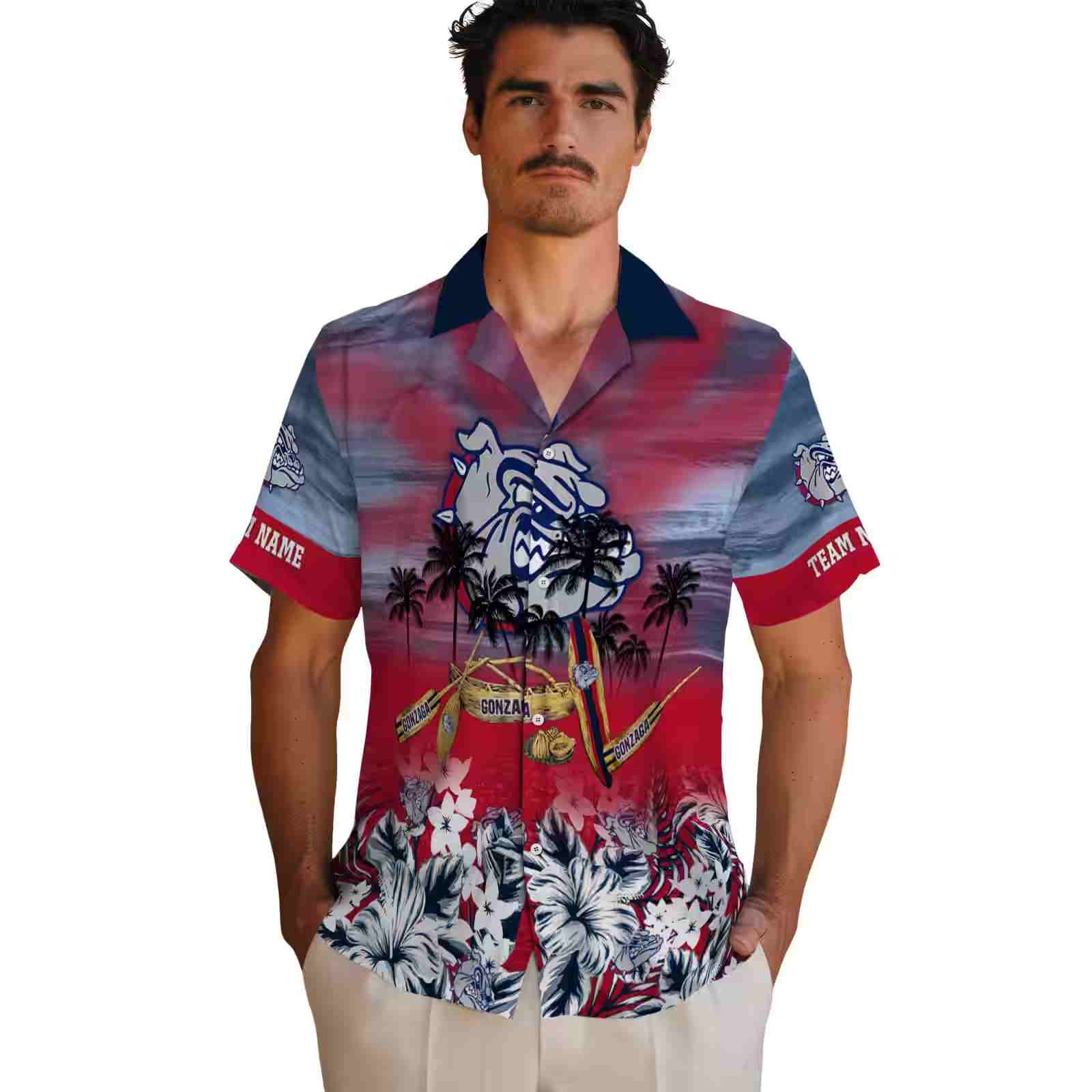 custom gonzaga bulldogs tropical canoe blue hawaiian shirt fashion forward