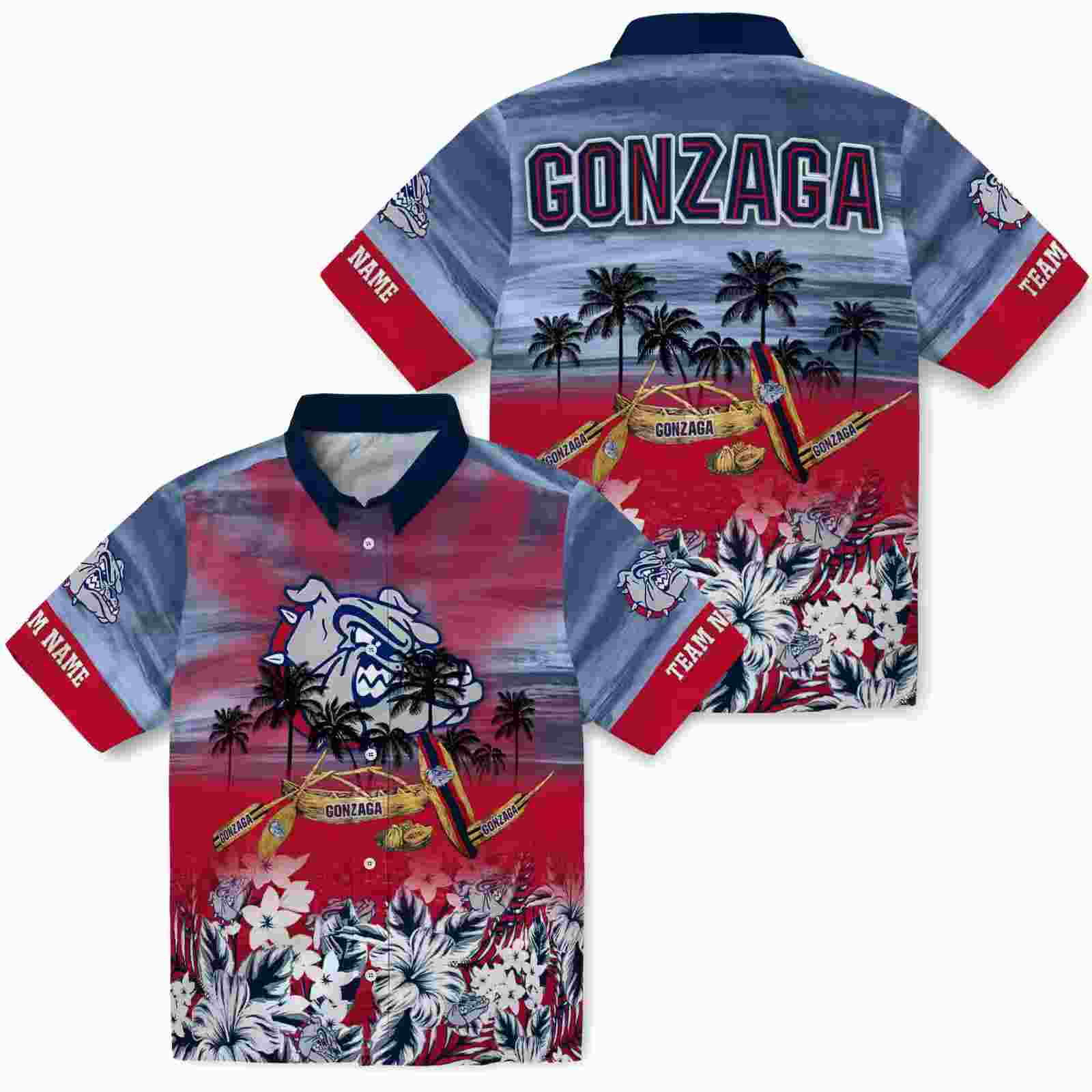 custom gonzaga bulldogs tropical canoe blue hawaiian shirt high quality