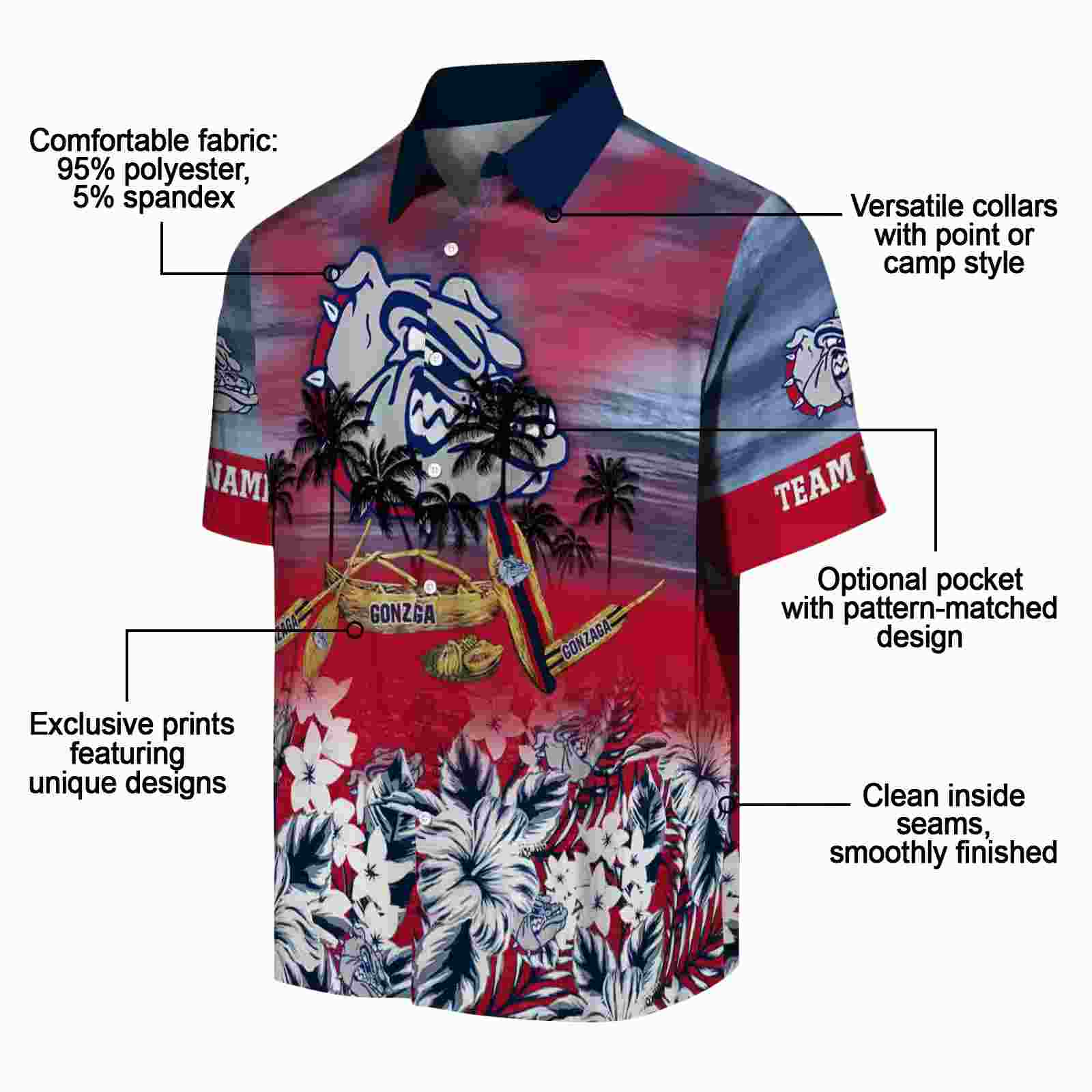 custom gonzaga bulldogs tropical canoe blue hawaiian shirt new arrival