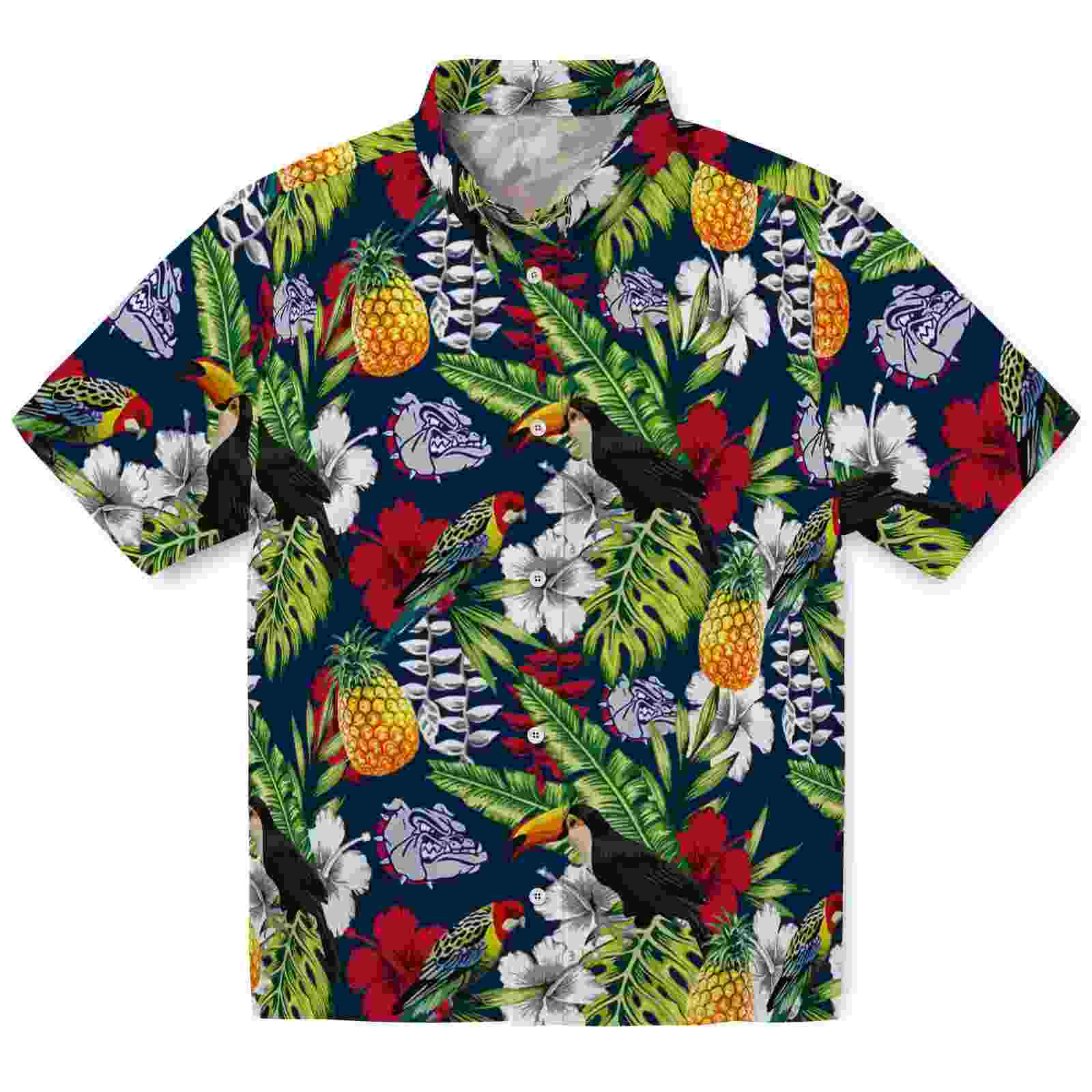 Custom Gonzaga Bulldogs Tropical Toucan Blue Green Hawaiian Shirt