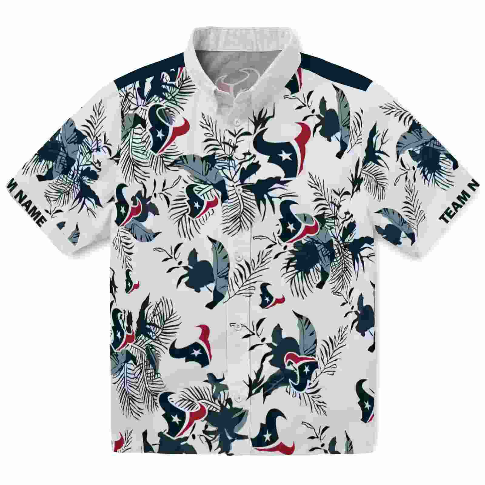 Custom Houston Texans Botanical Theme Blue White Hawaiian Shirt