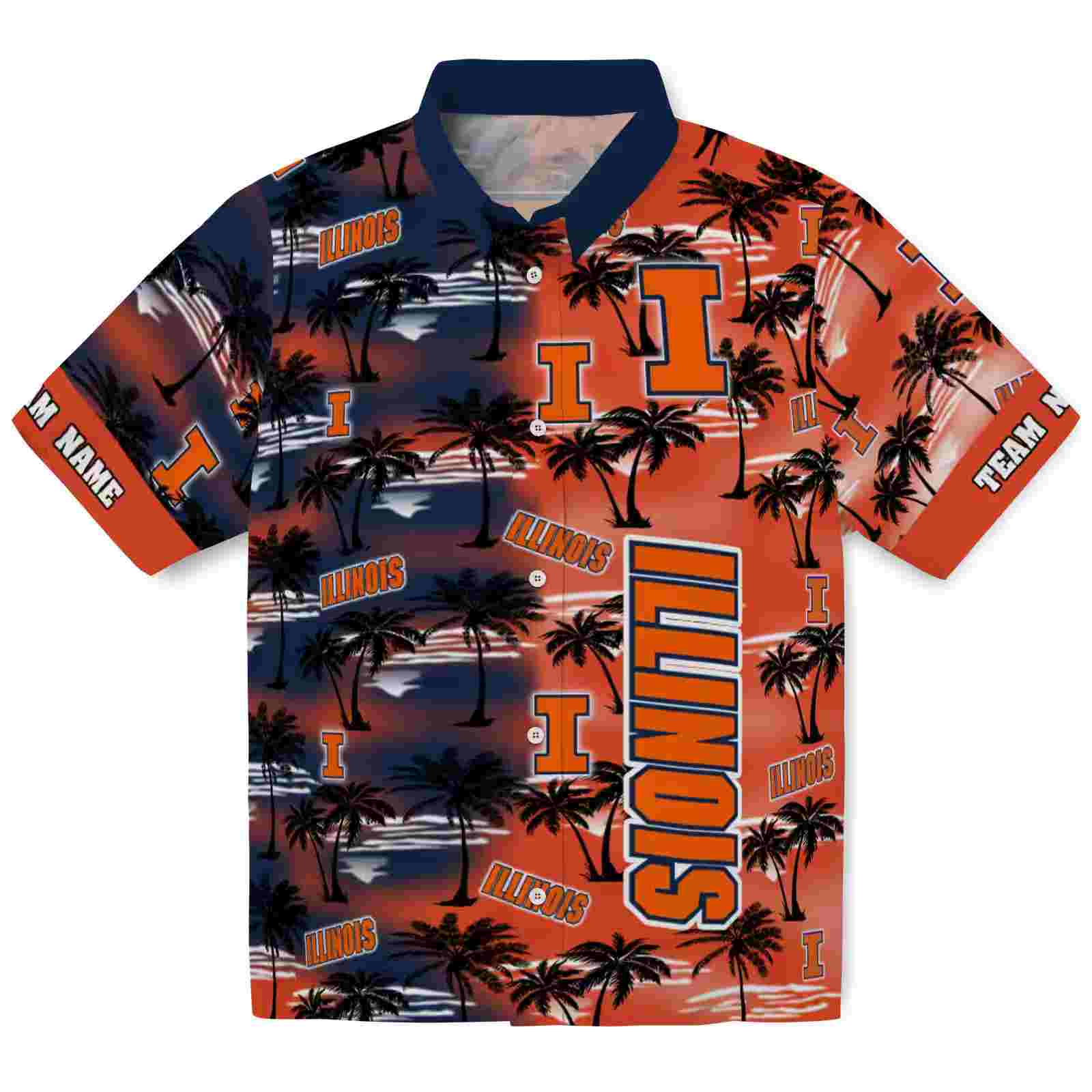 Custom Illinois Fighting Illini Palm Silhouettes Blue Hawaiian Shirt