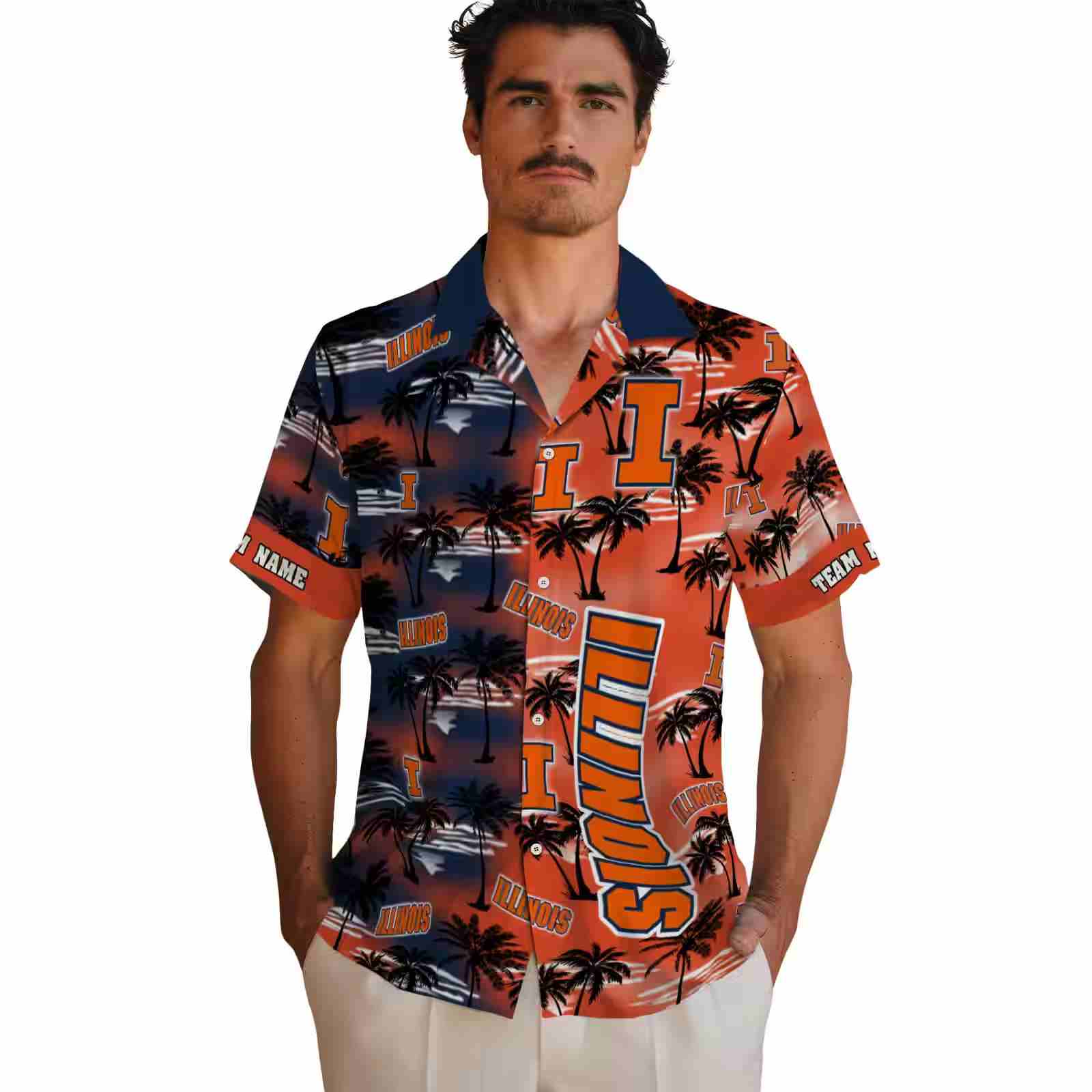 custom illinois fighting illini palm silhouettes blue hawaiian shirt fashion forward