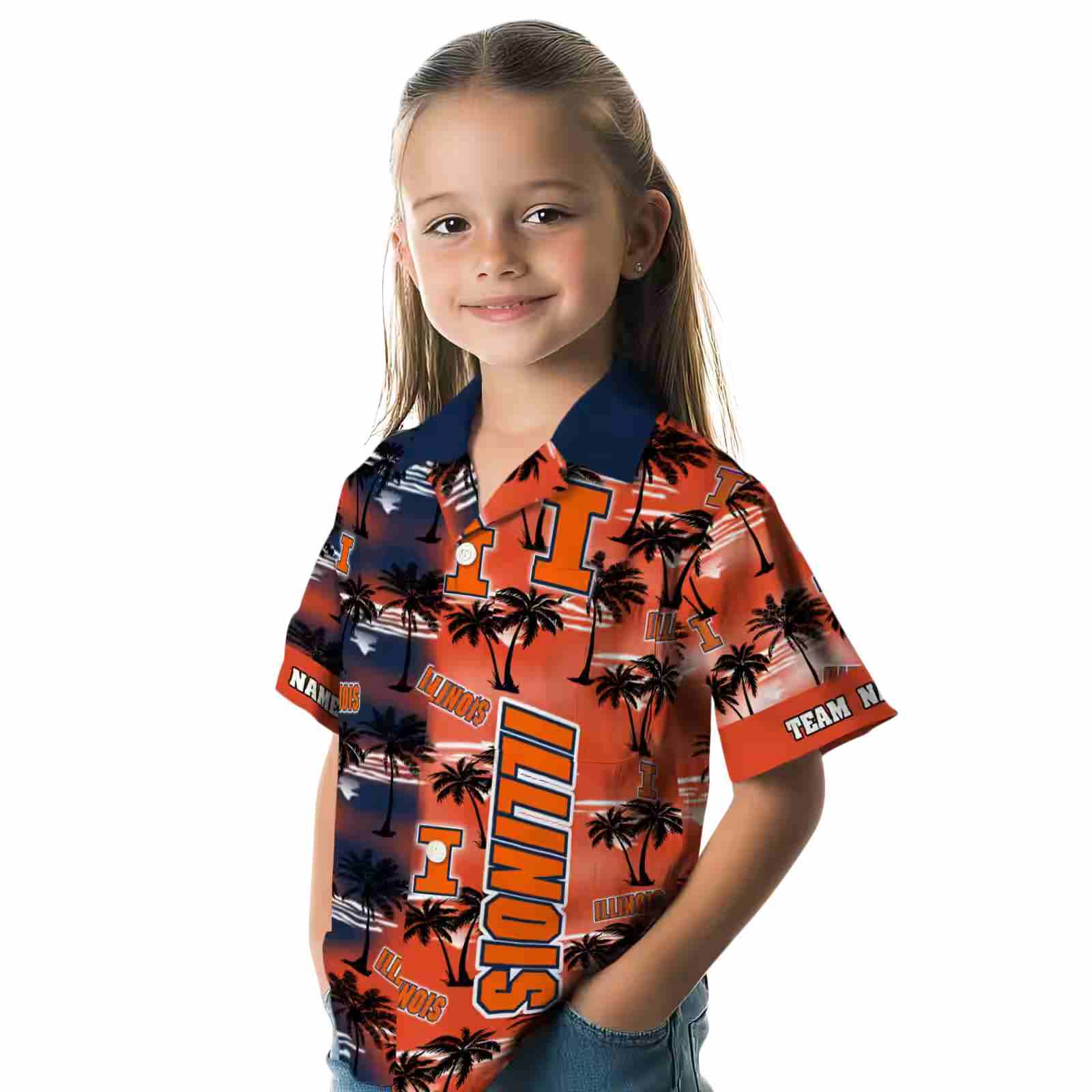 custom illinois fighting illini palm silhouettes blue hawaiian shirt premium grade