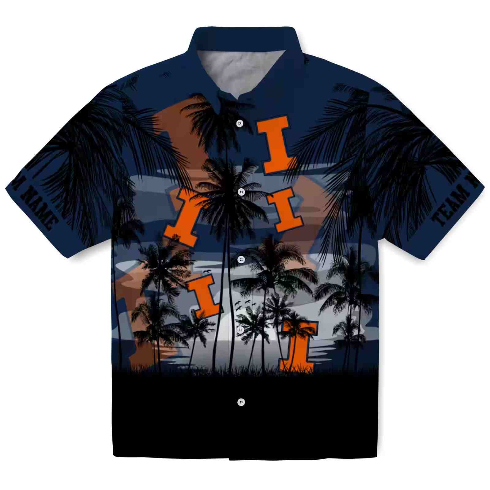 Custom Illinois Fighting Illini Sunset Scene Blue Black Hawaiian Shirt