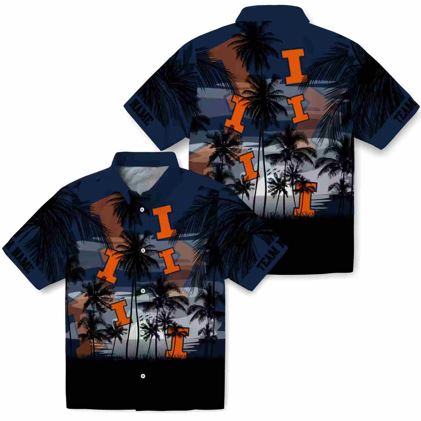 custom illinois fighting illini sunset scene blue black hawaiian shirt high quality