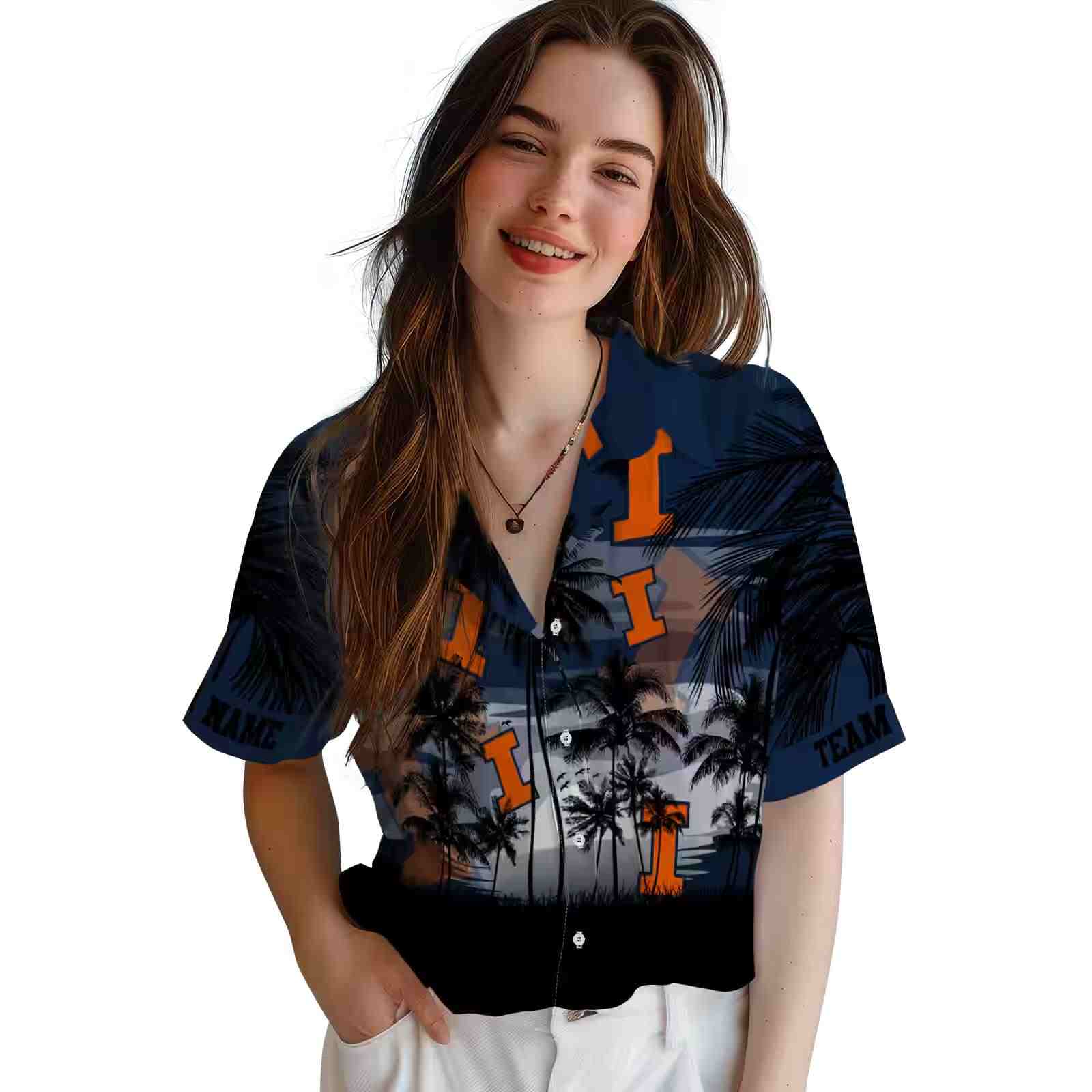 custom illinois fighting illini sunset scene blue black hawaiian shirt latest model