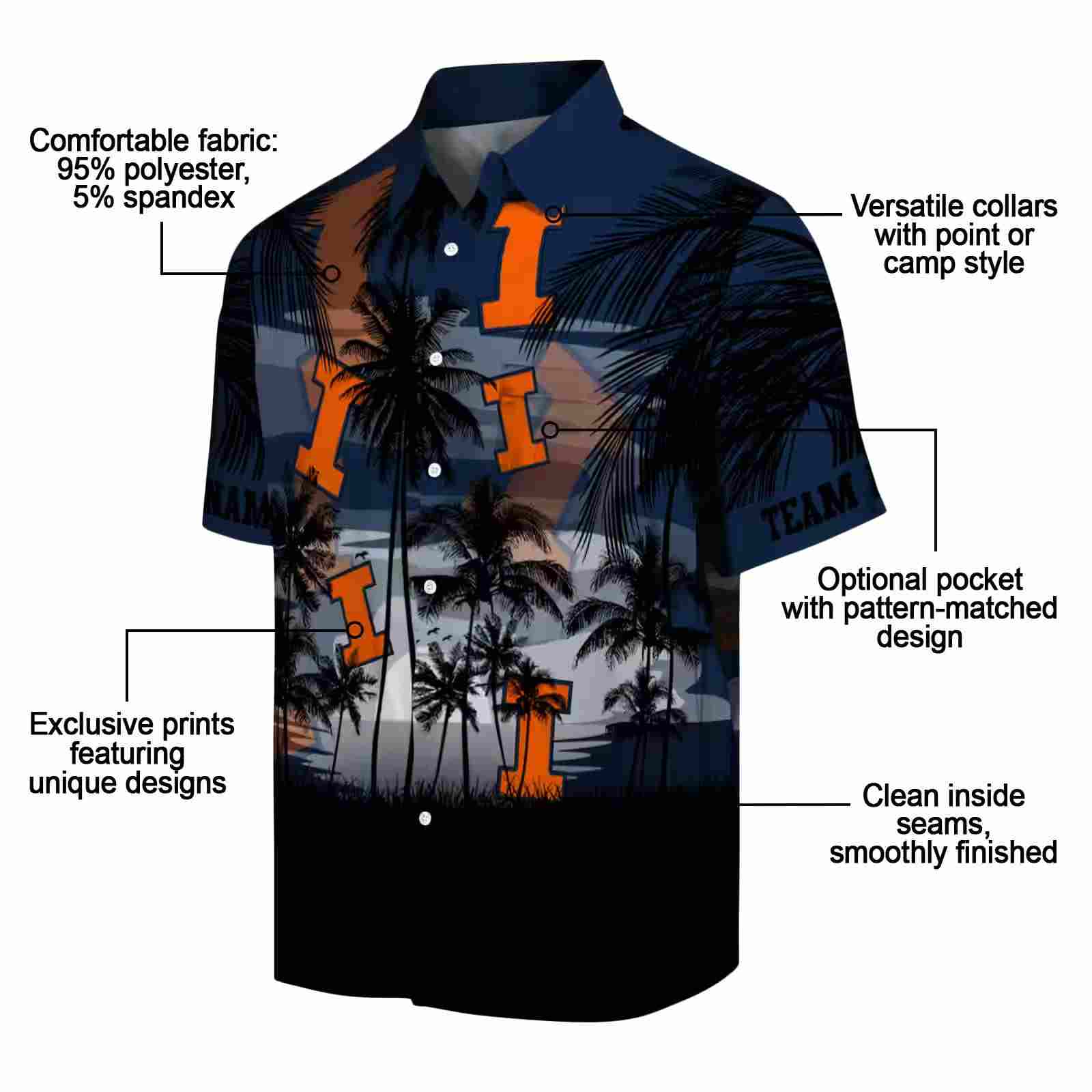 custom illinois fighting illini sunset scene blue black hawaiian shirt new arrival