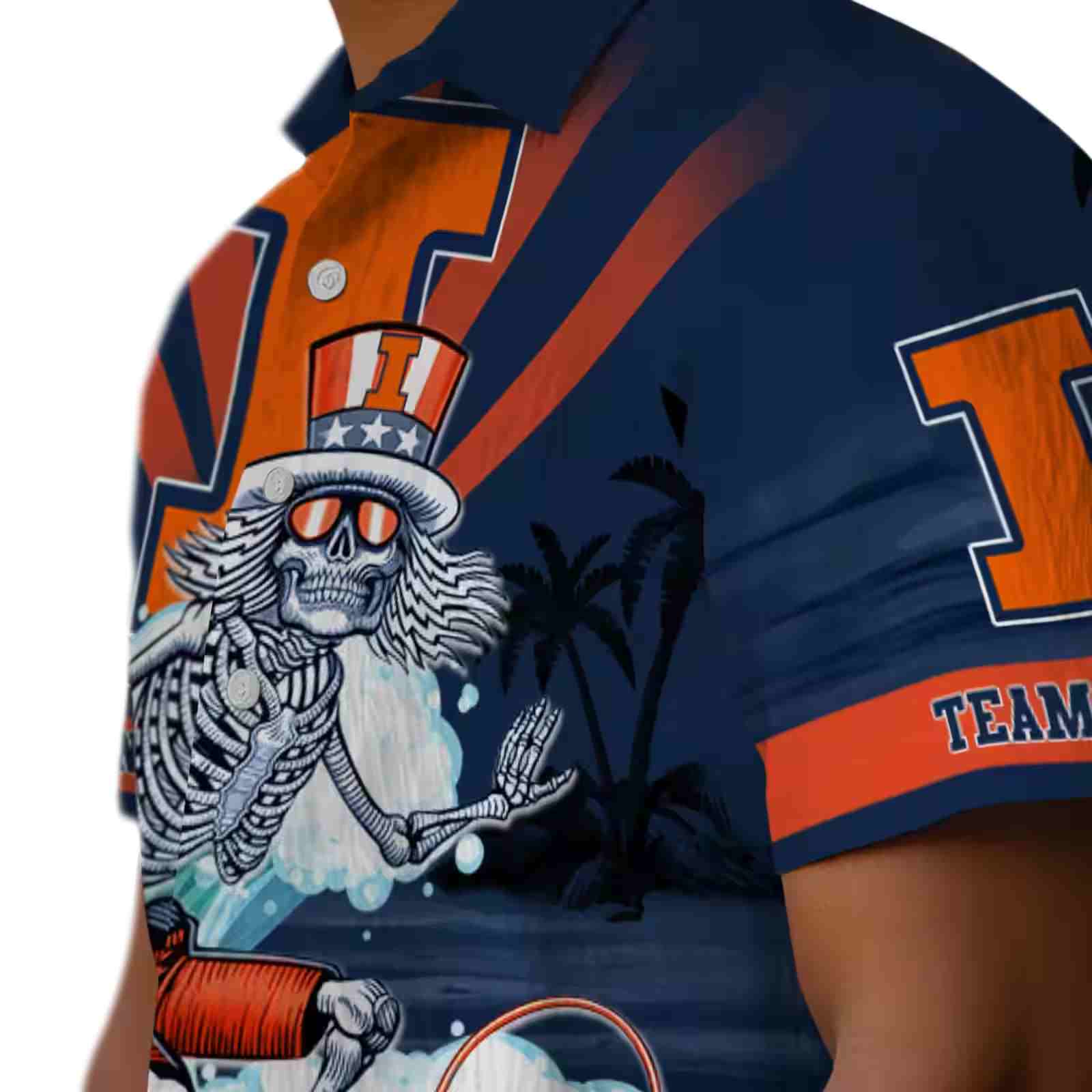 custom illinois fighting illini surfing skeleton blue hawaiian shirt trendy