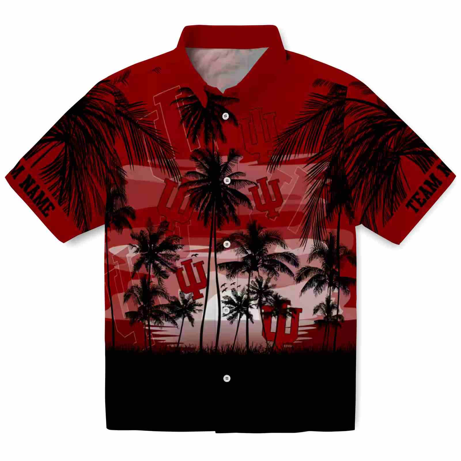 Custom Indiana Hoosiers Sunset Scene Red Black Hawaiian Shirt