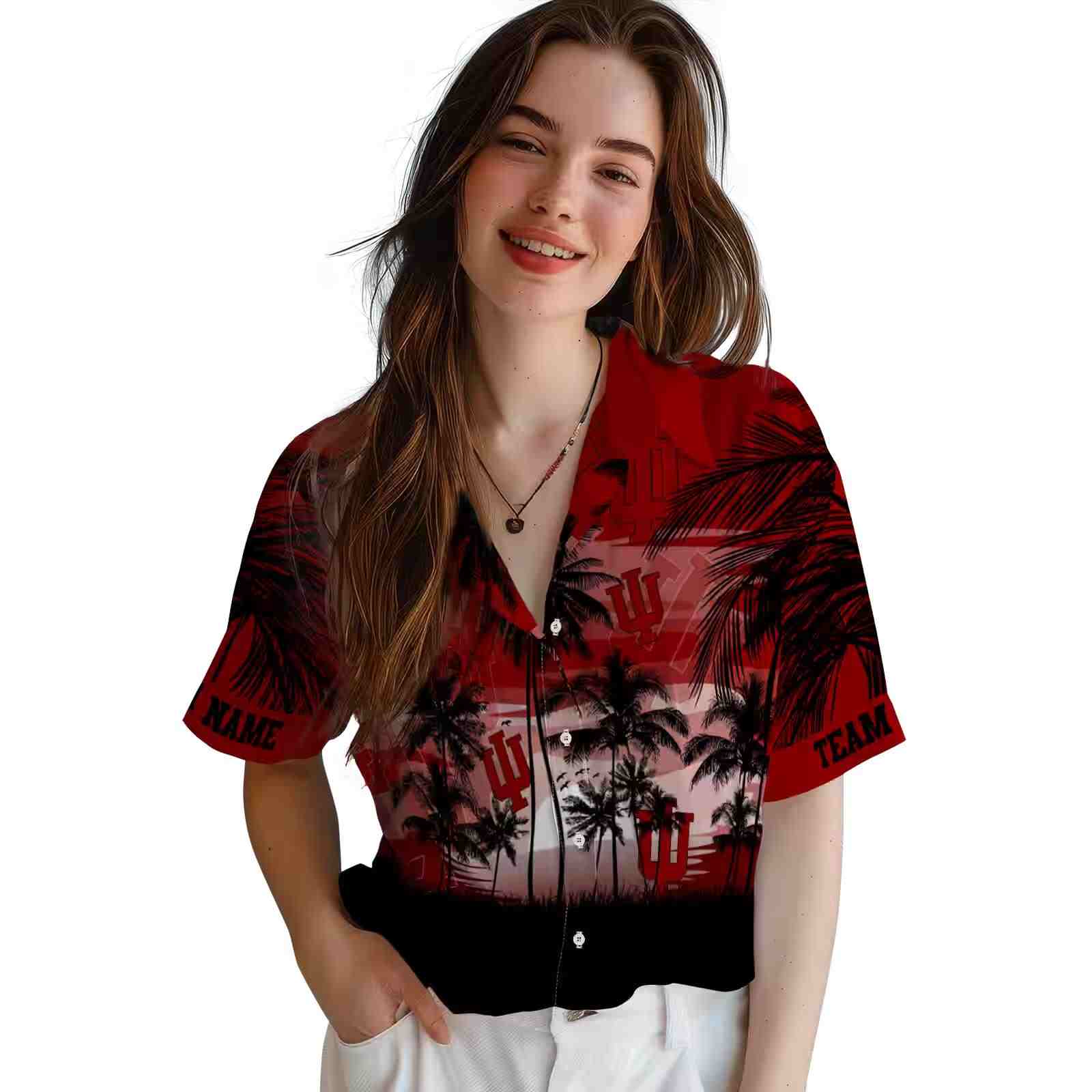 custom indiana hoosiers sunset scene red black hawaiian shirt latest model