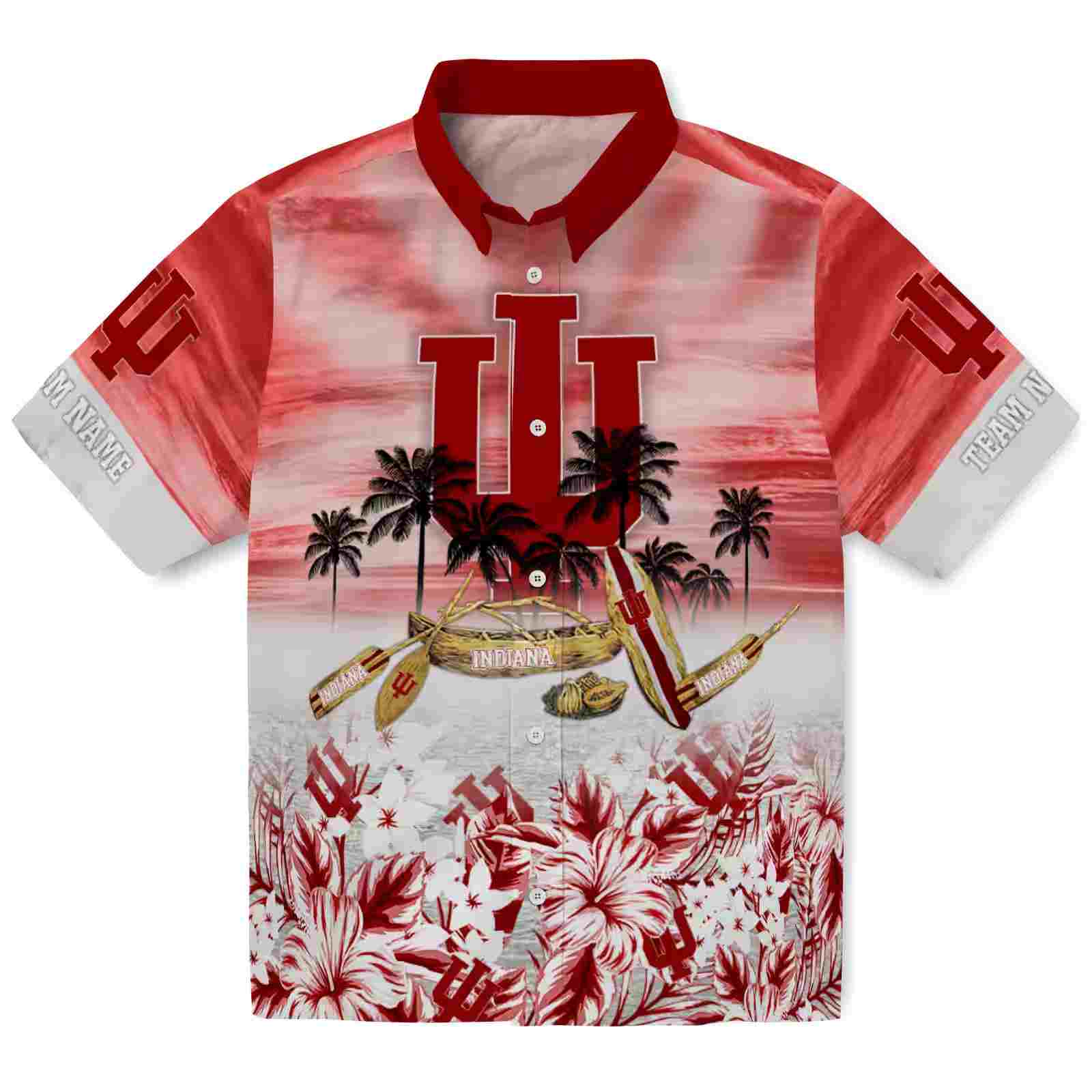 Custom Indiana Hoosiers Tropical Canoe Red Hawaiian Shirt