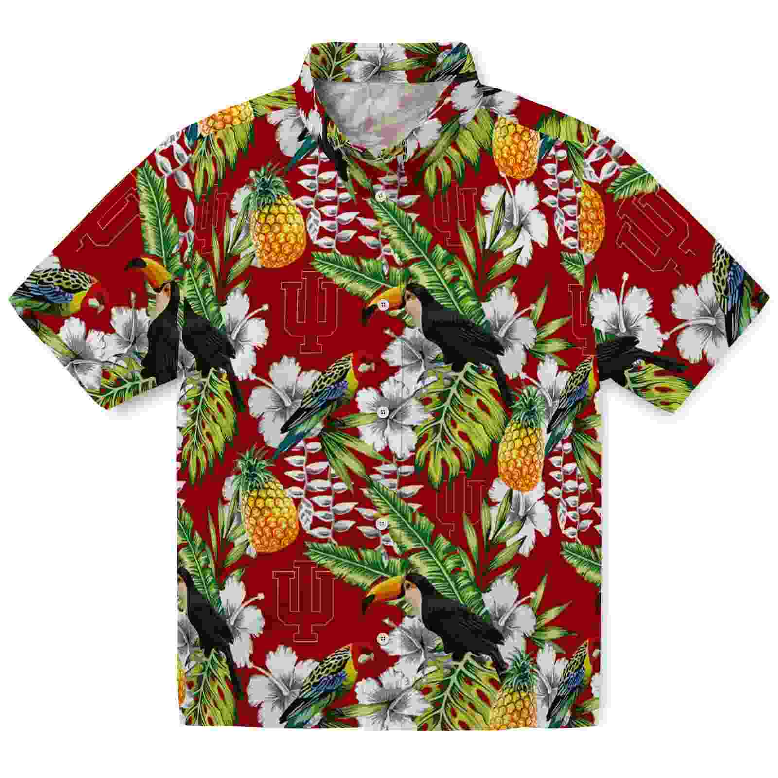 Custom Indiana Hoosiers Tropical Toucan Red Green Hawaiian Shirt