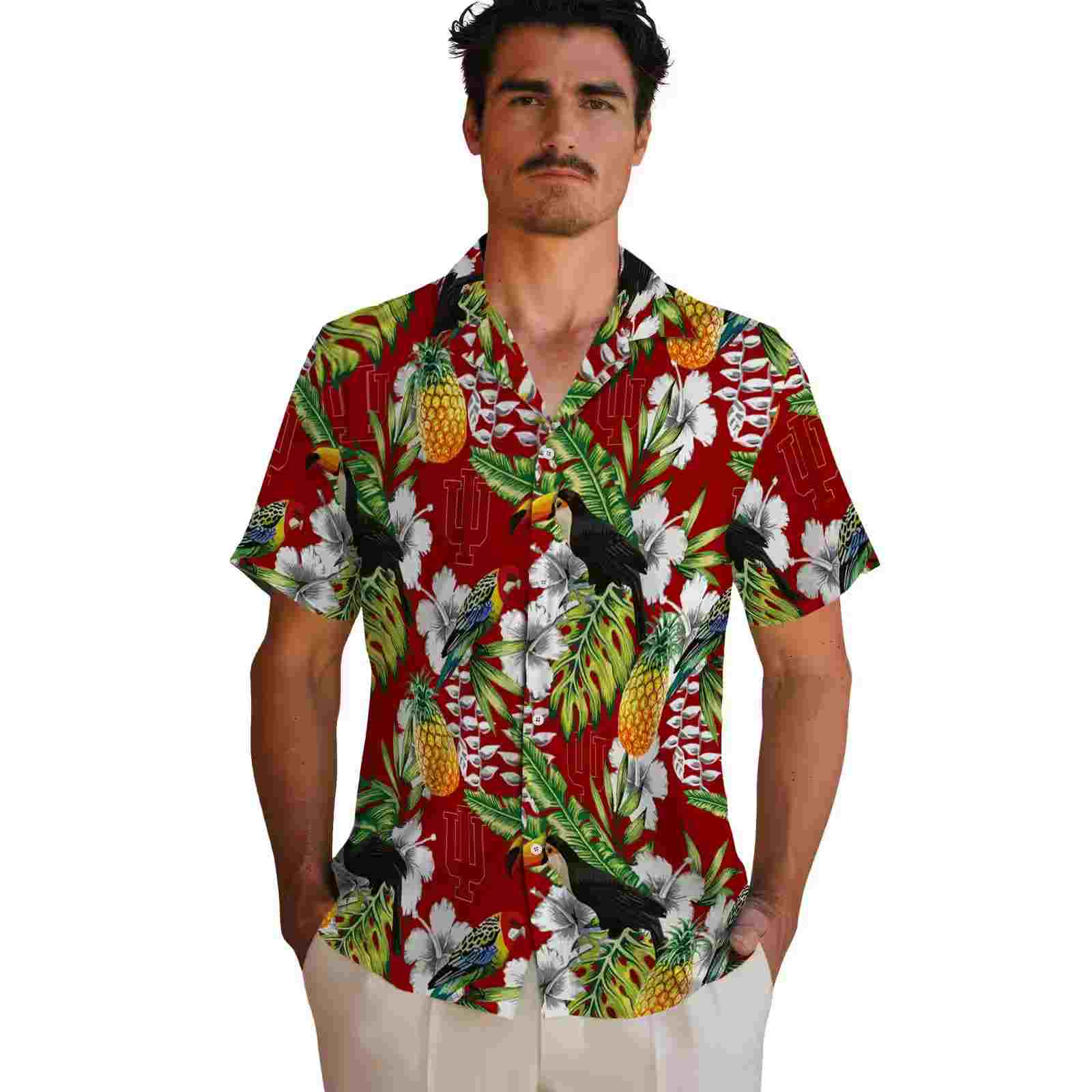 custom indiana hoosiers tropical toucan red green hawaiian shirt fashion forward