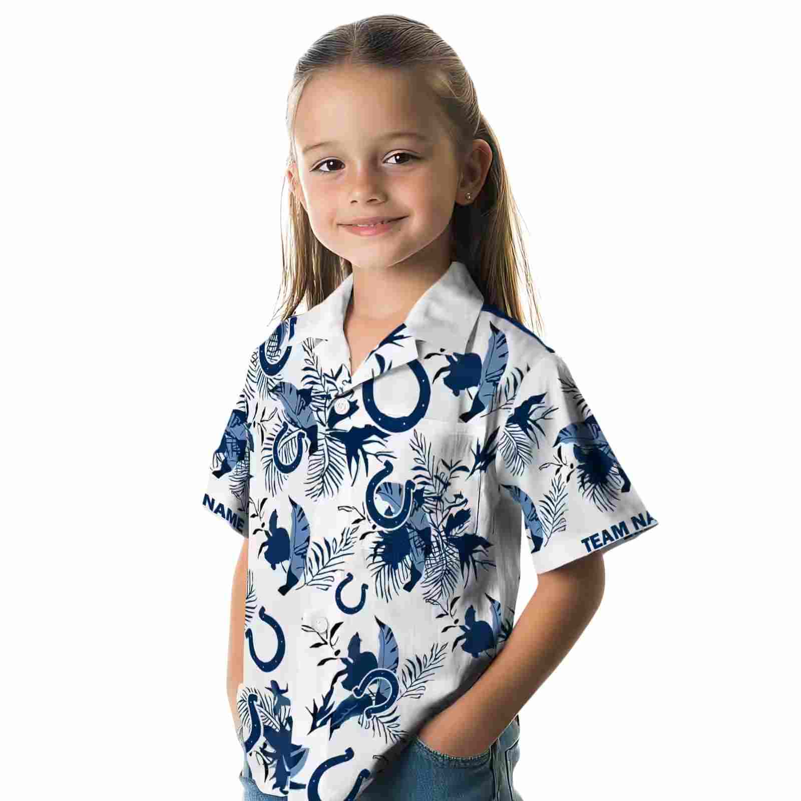 custom indianapolis colts botanical theme blue white hawaiian shirt premium grade