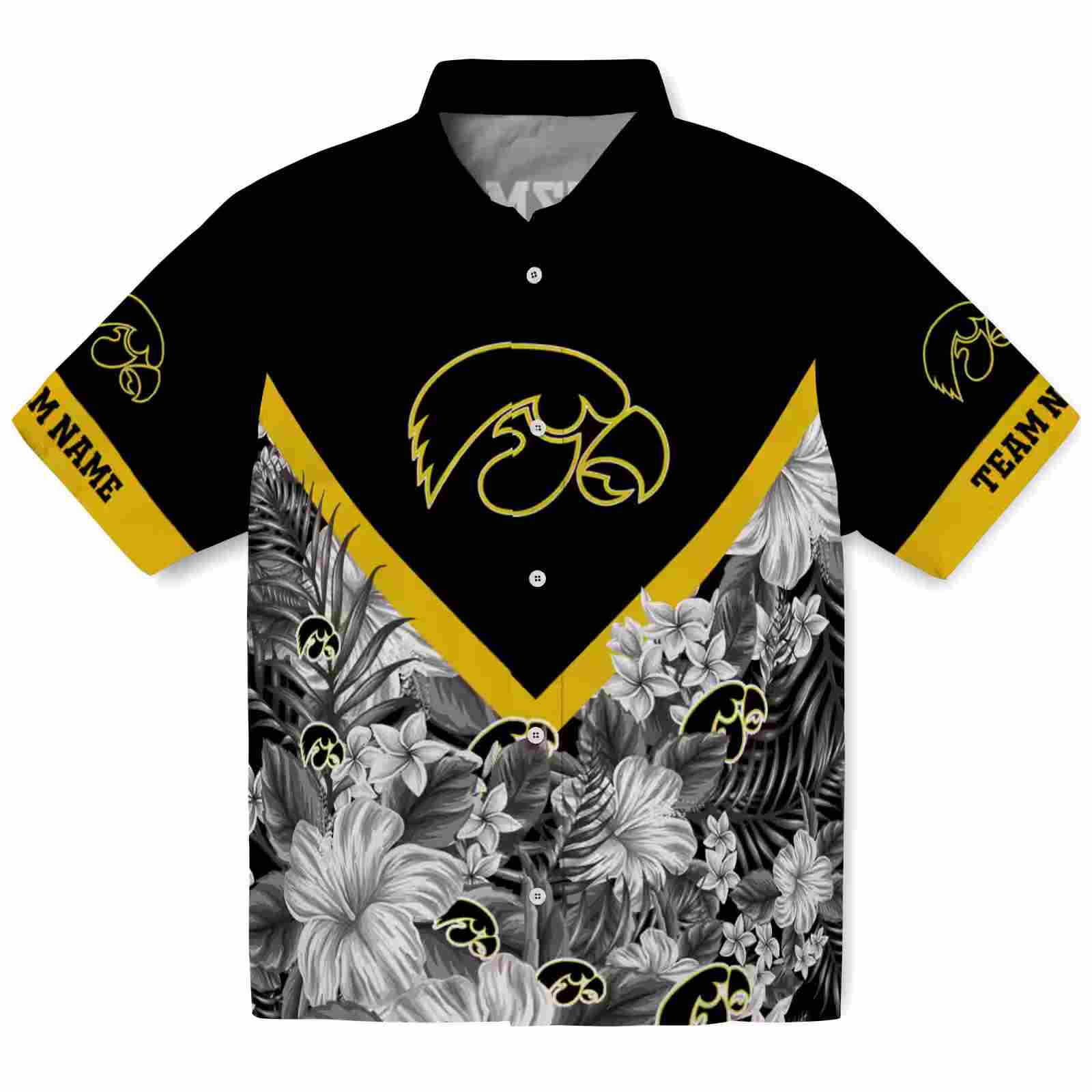 Custom Iowa Hawkeyes Floral Chevron Black Hawaiian Shirt