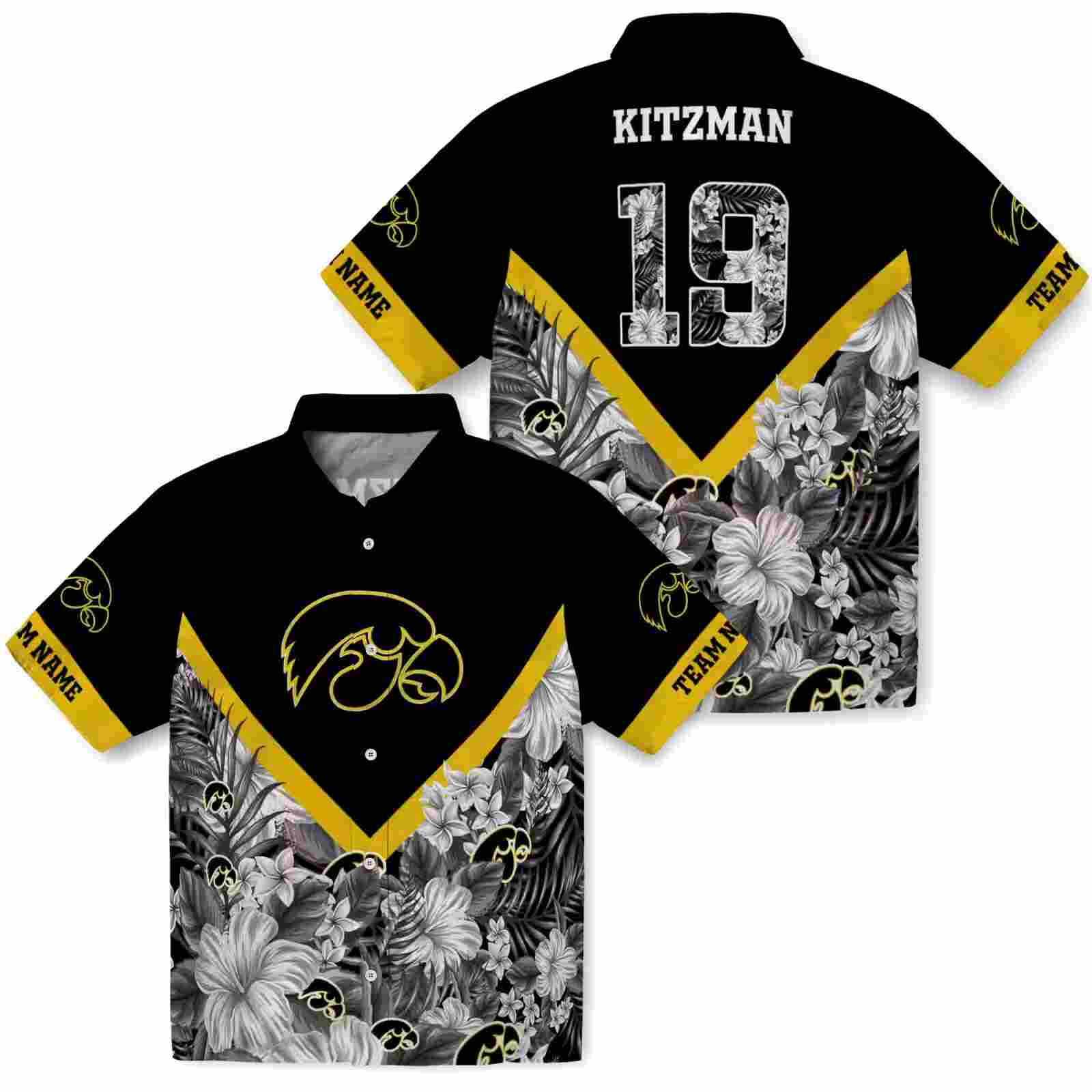 custom iowa hawkeyes floral chevron black hawaiian shirt high quality