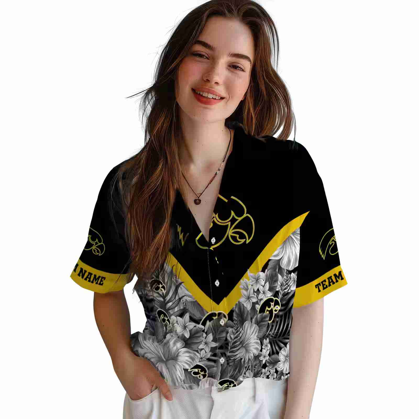 custom iowa hawkeyes floral chevron black hawaiian shirt latest model