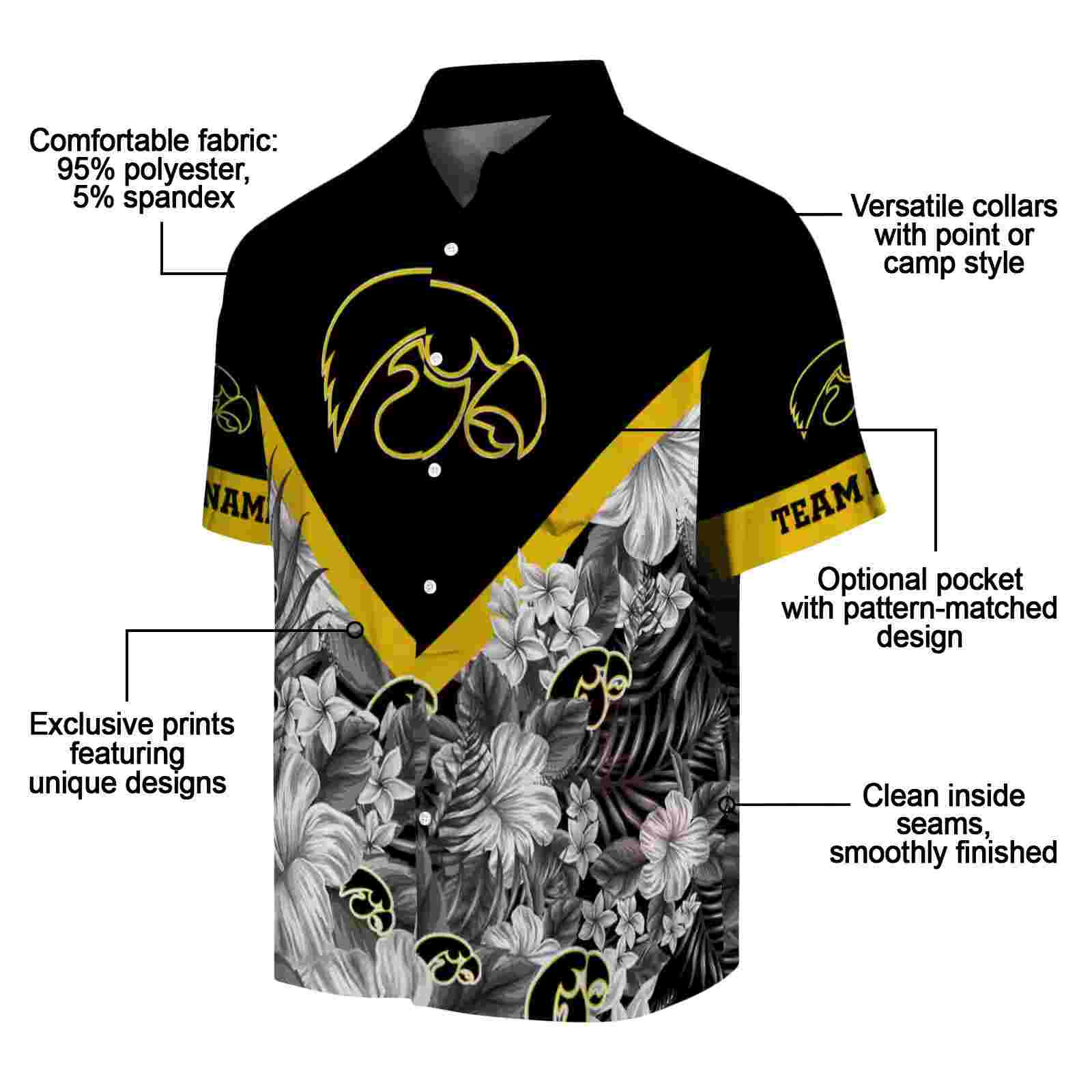 custom iowa hawkeyes floral chevron black hawaiian shirt new arrival