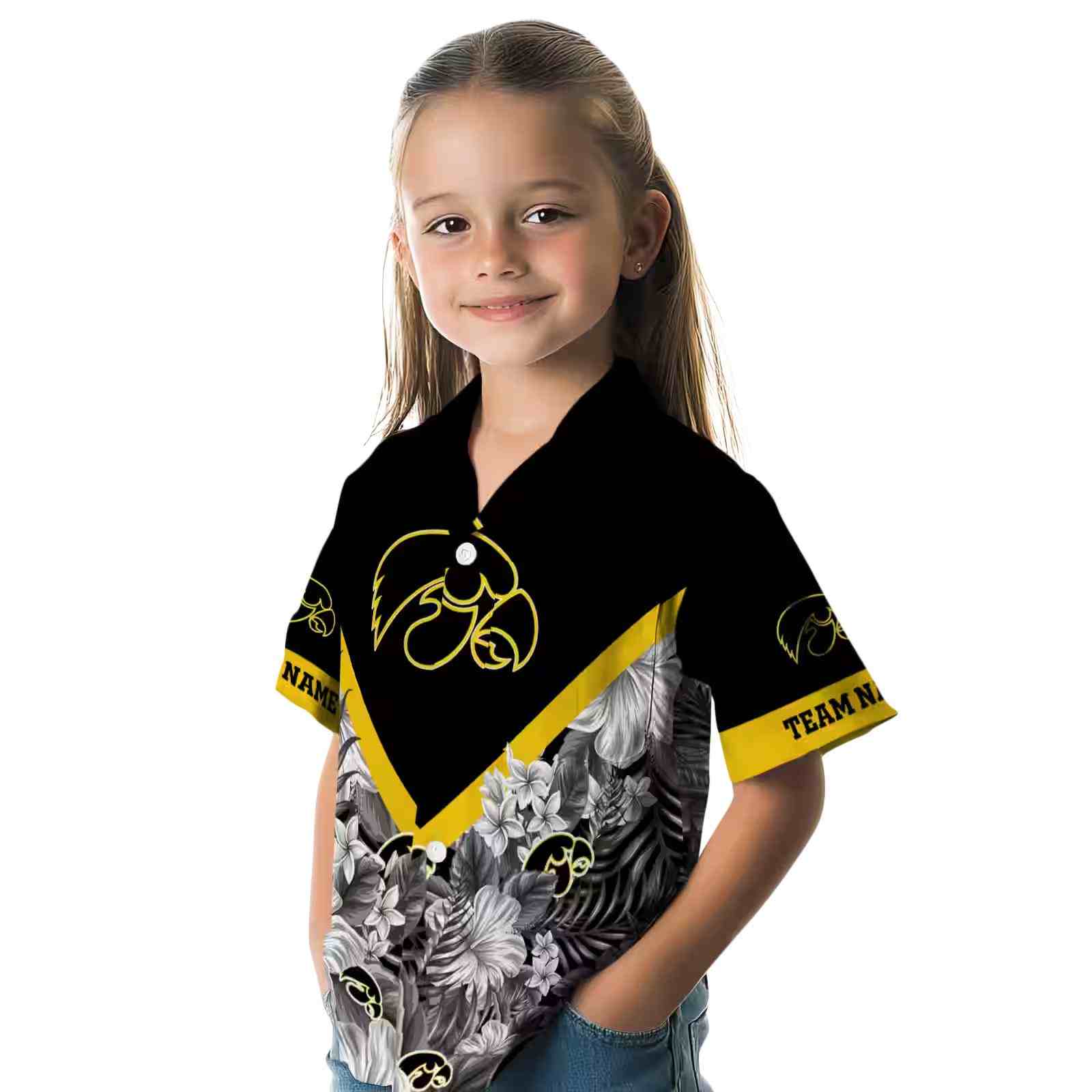 custom iowa hawkeyes floral chevron black hawaiian shirt premium grade