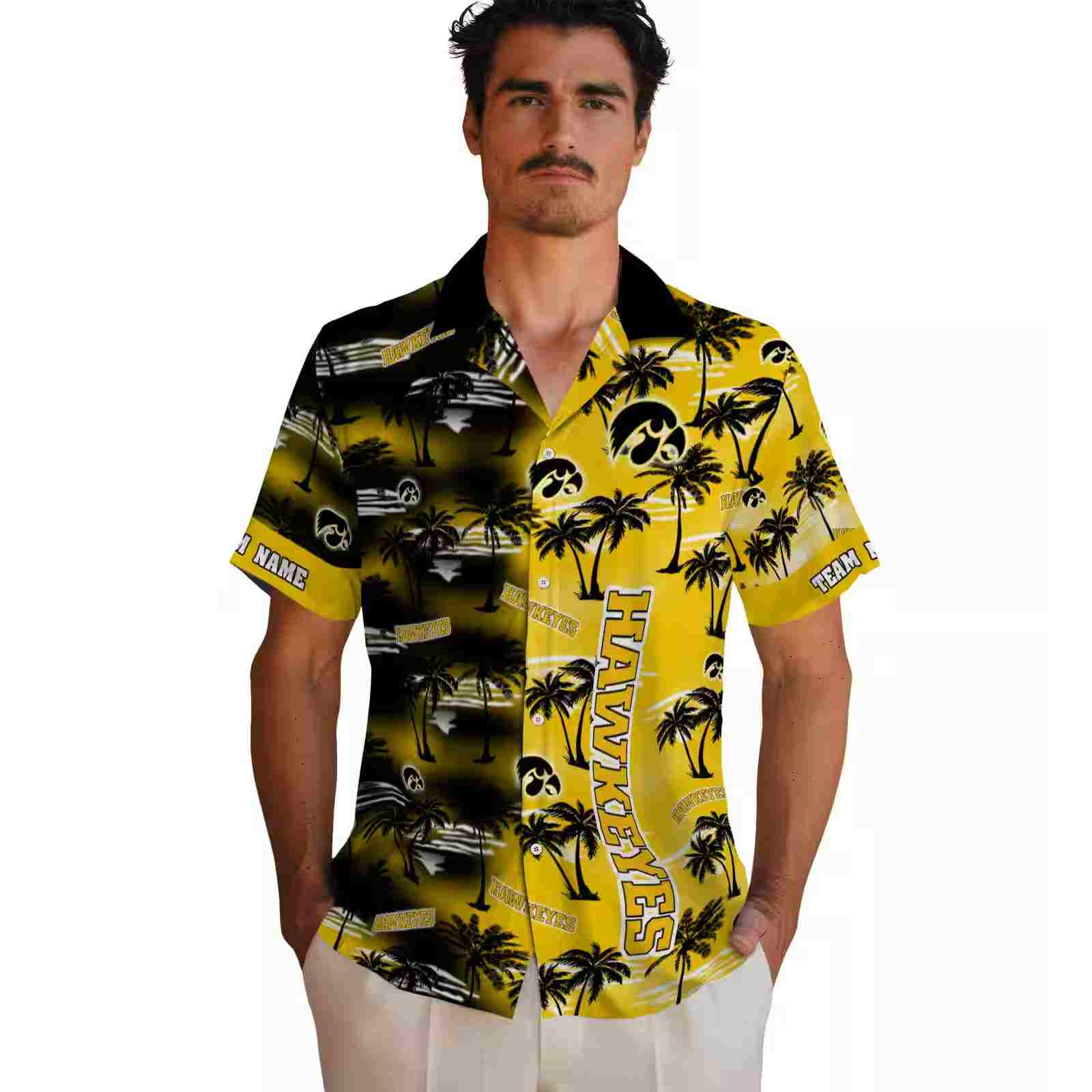 custom iowa hawkeyes palm silhouettes black hawaiian shirt fashion forward