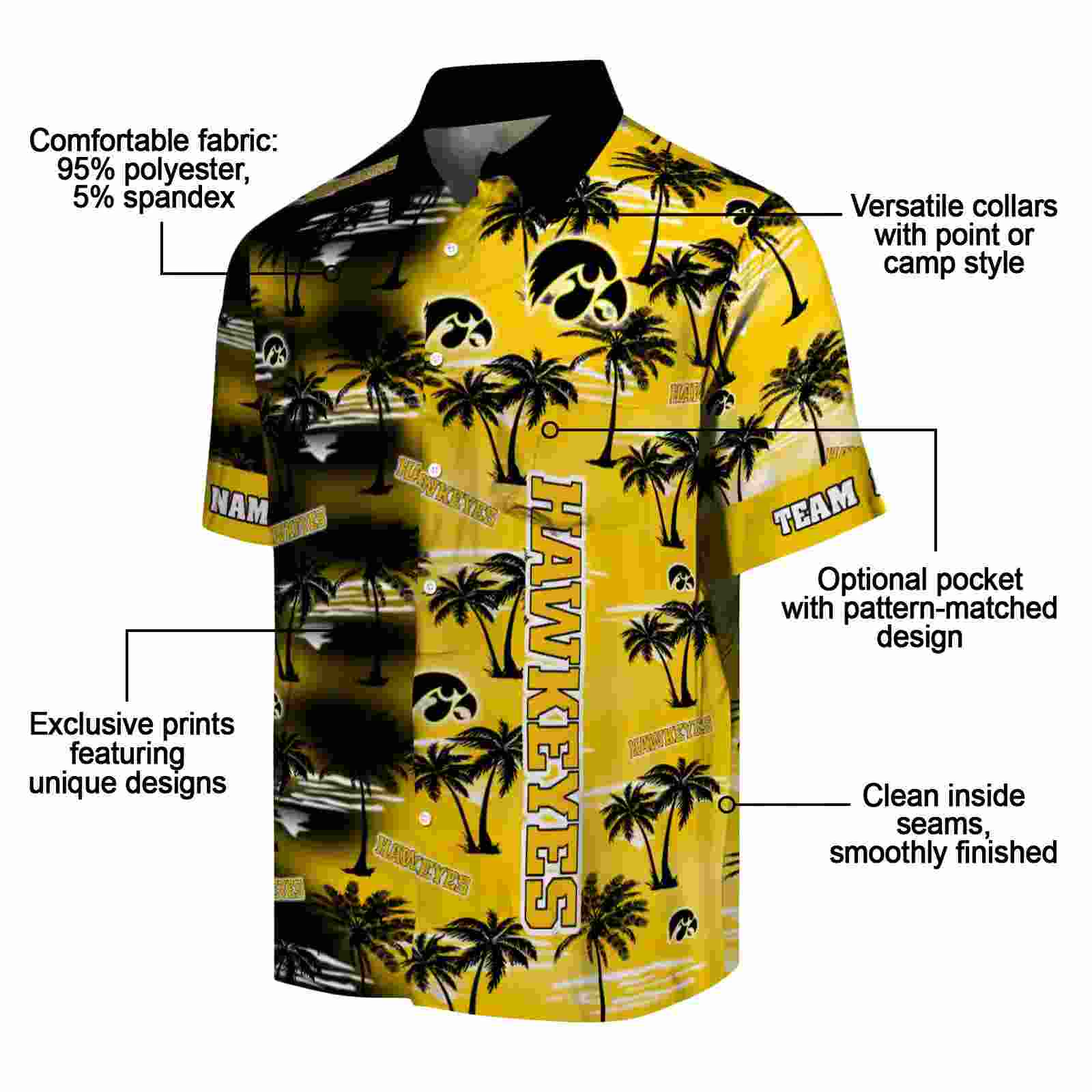 custom iowa hawkeyes palm silhouettes black hawaiian shirt new arrival