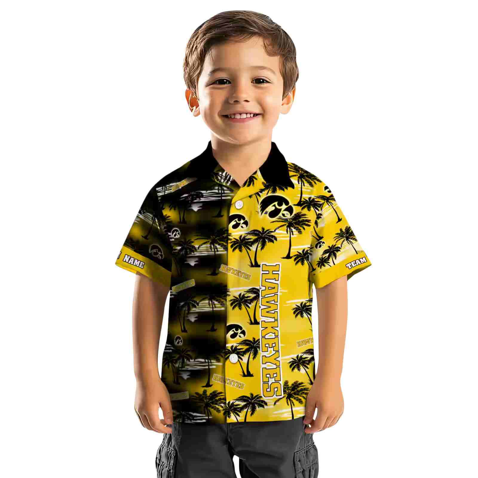 custom iowa hawkeyes palm silhouettes black hawaiian shirt top rated