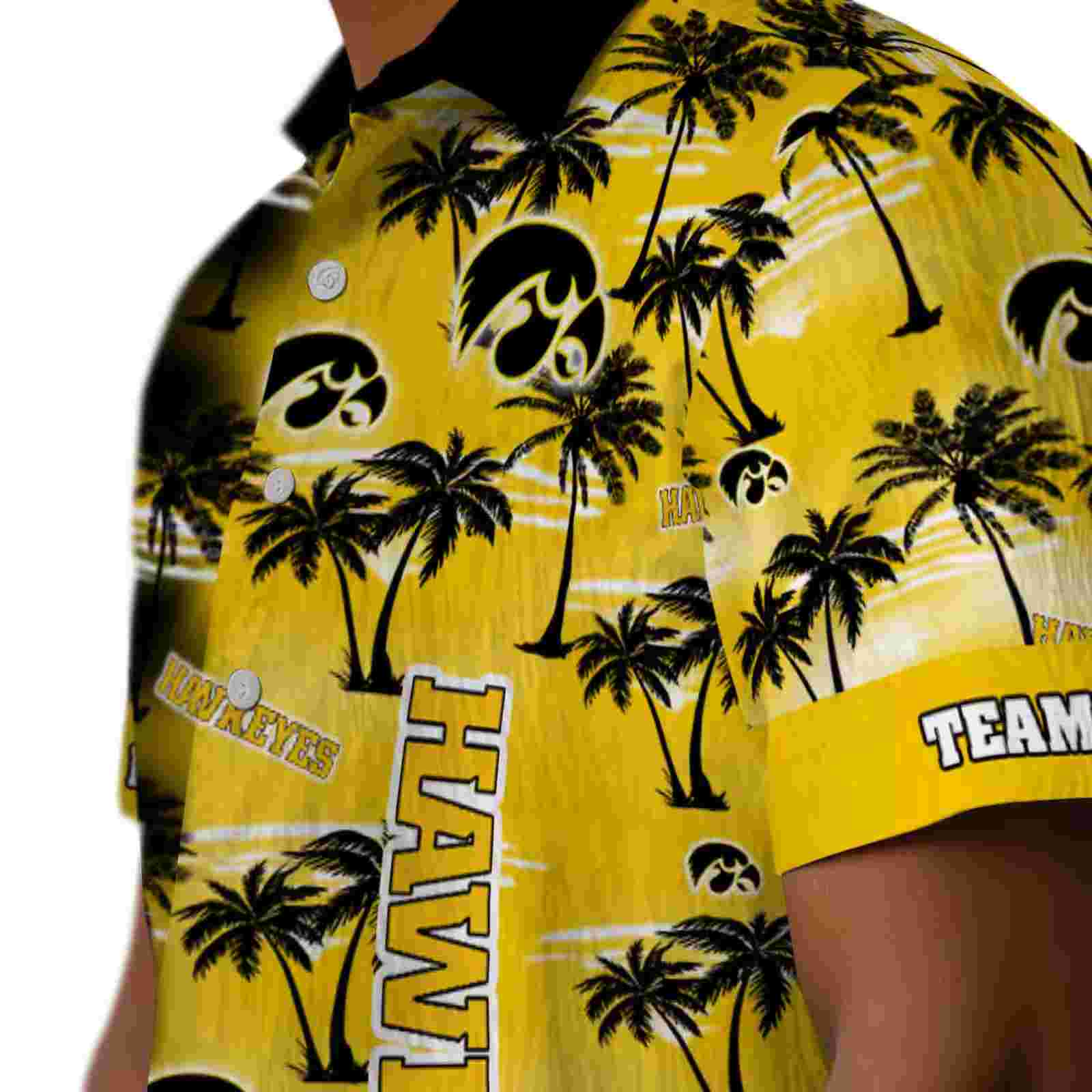 custom iowa hawkeyes palm silhouettes black hawaiian shirt trendy