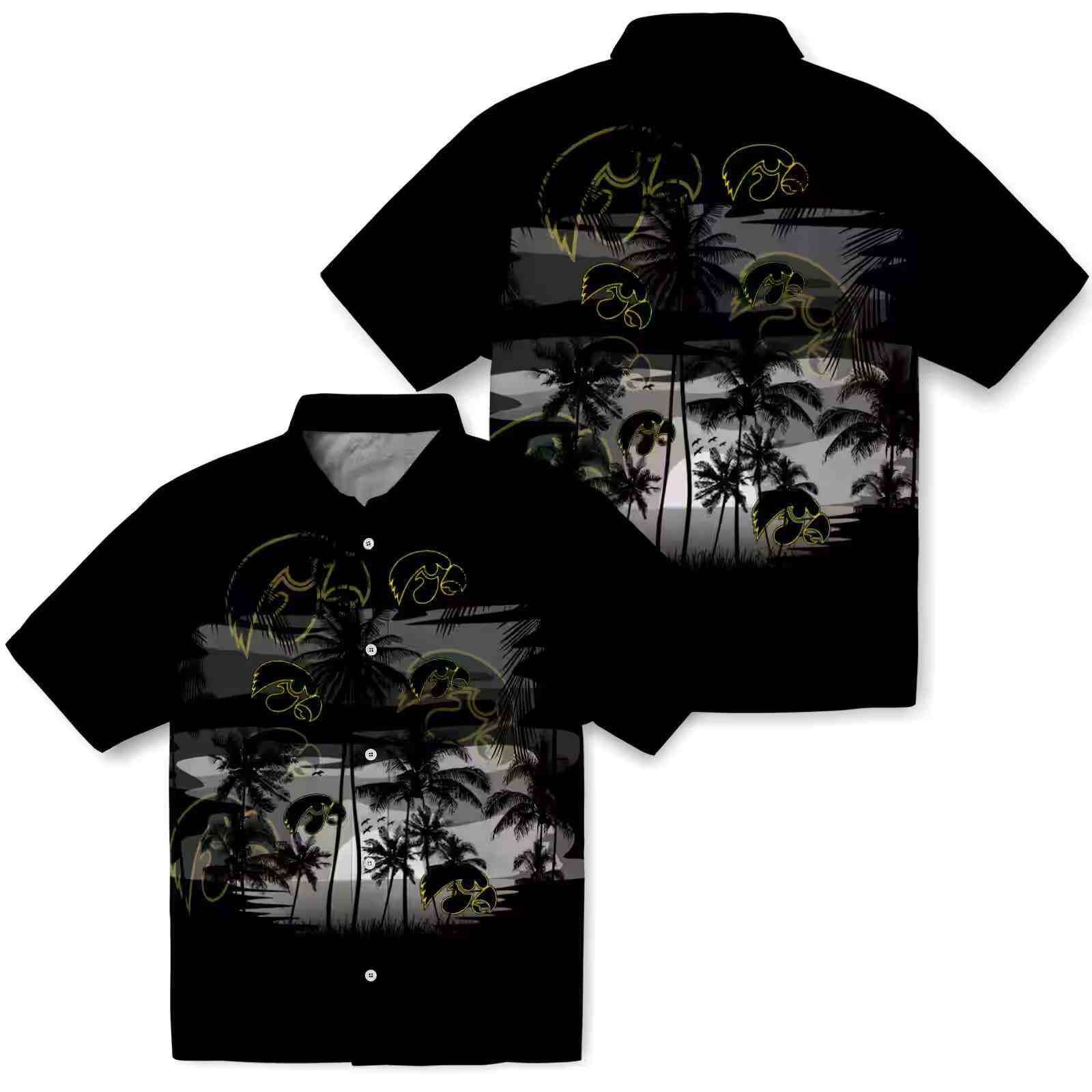 custom iowa hawkeyes sunset scene black hawaiian shirt high quality