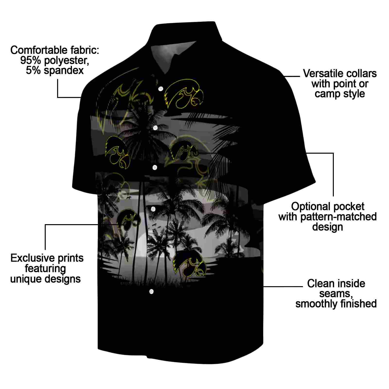 custom iowa hawkeyes sunset scene black hawaiian shirt new arrival