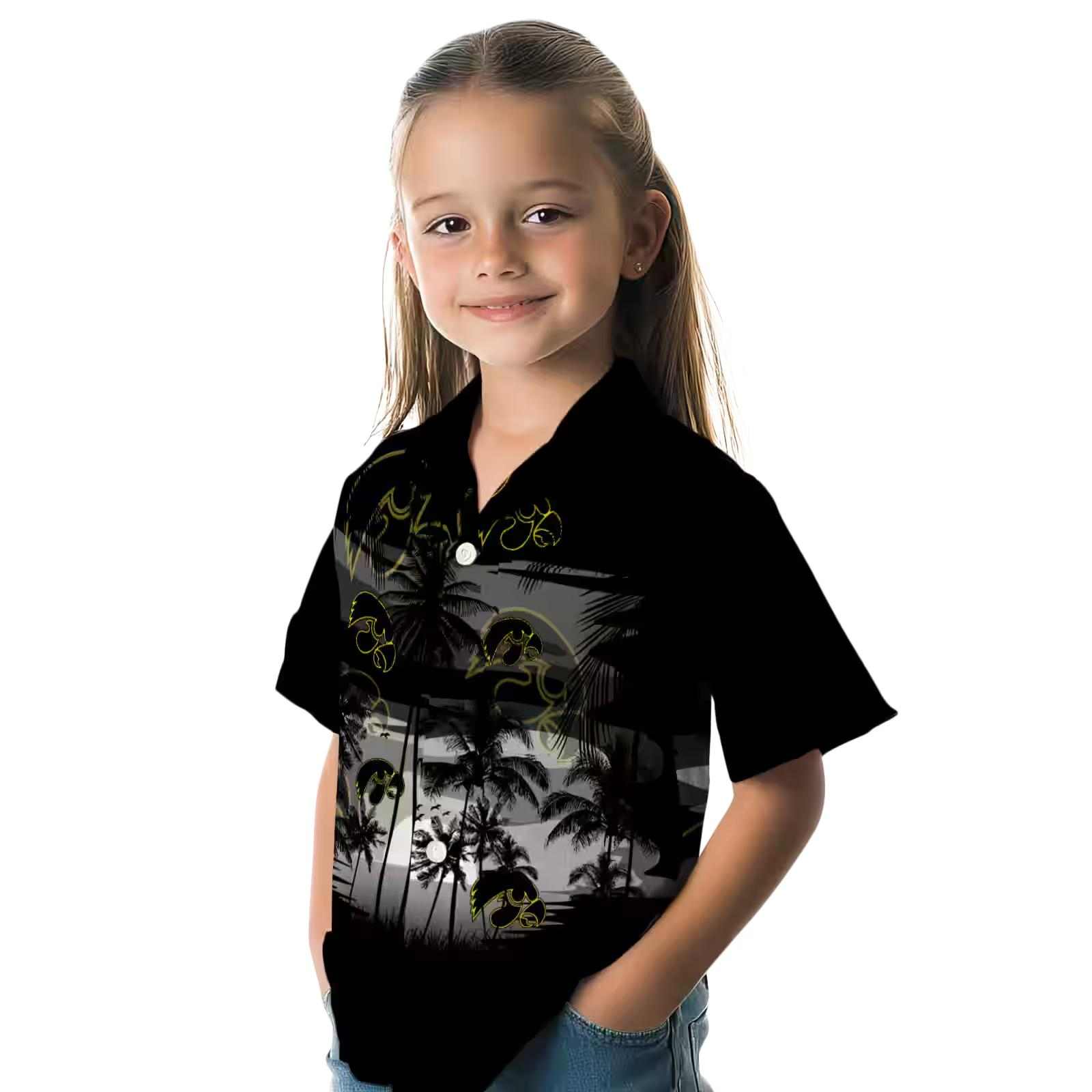 custom iowa hawkeyes sunset scene black hawaiian shirt premium grade