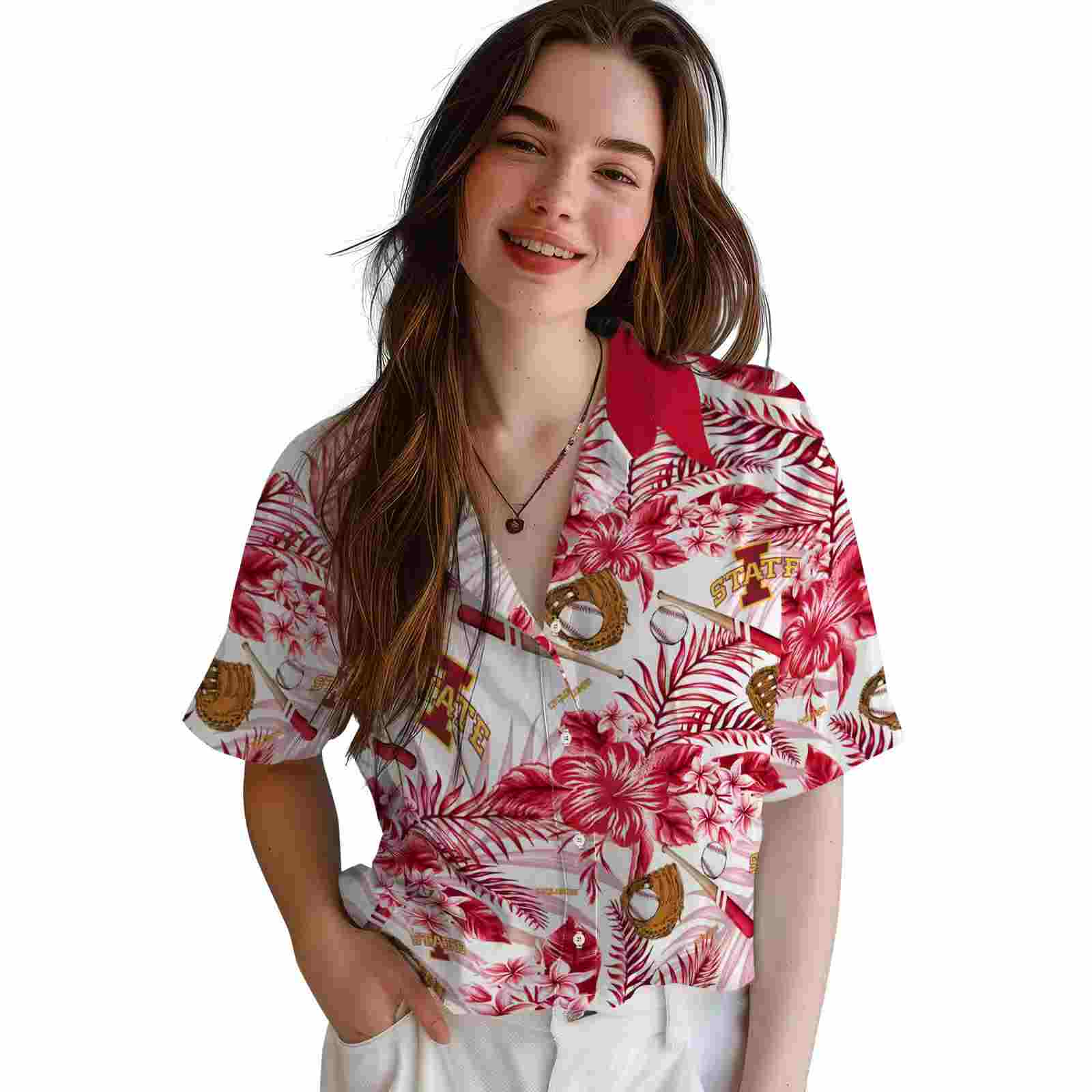 custom iowa state cyclones floral baseball red white hawaiian shirt latest model