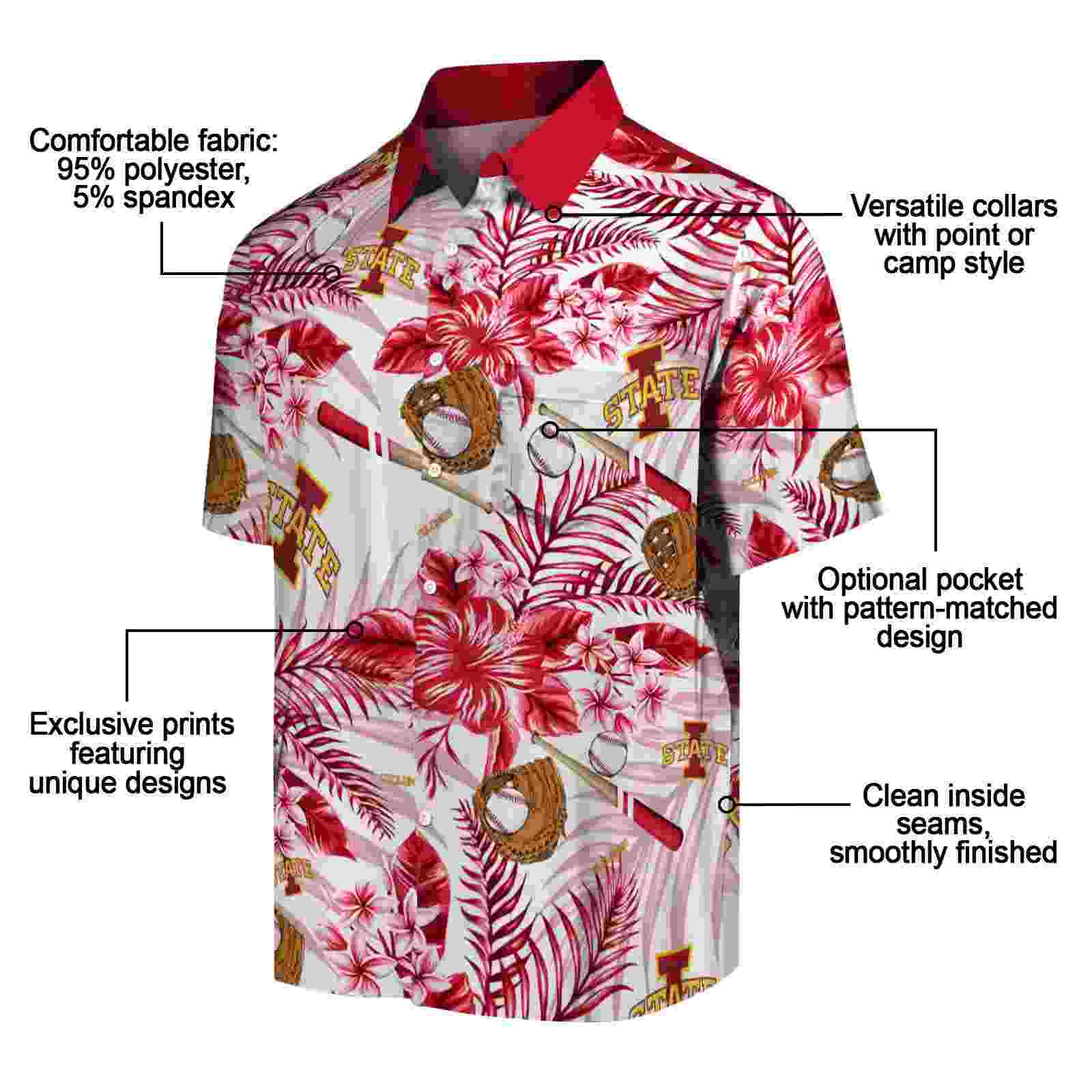 custom iowa state cyclones floral baseball red white hawaiian shirt new arrival