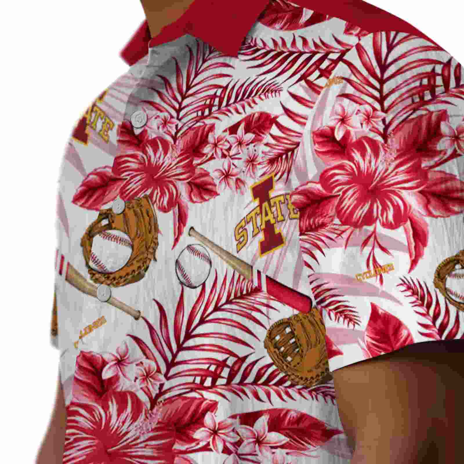 custom iowa state cyclones floral baseball red white hawaiian shirt trendy