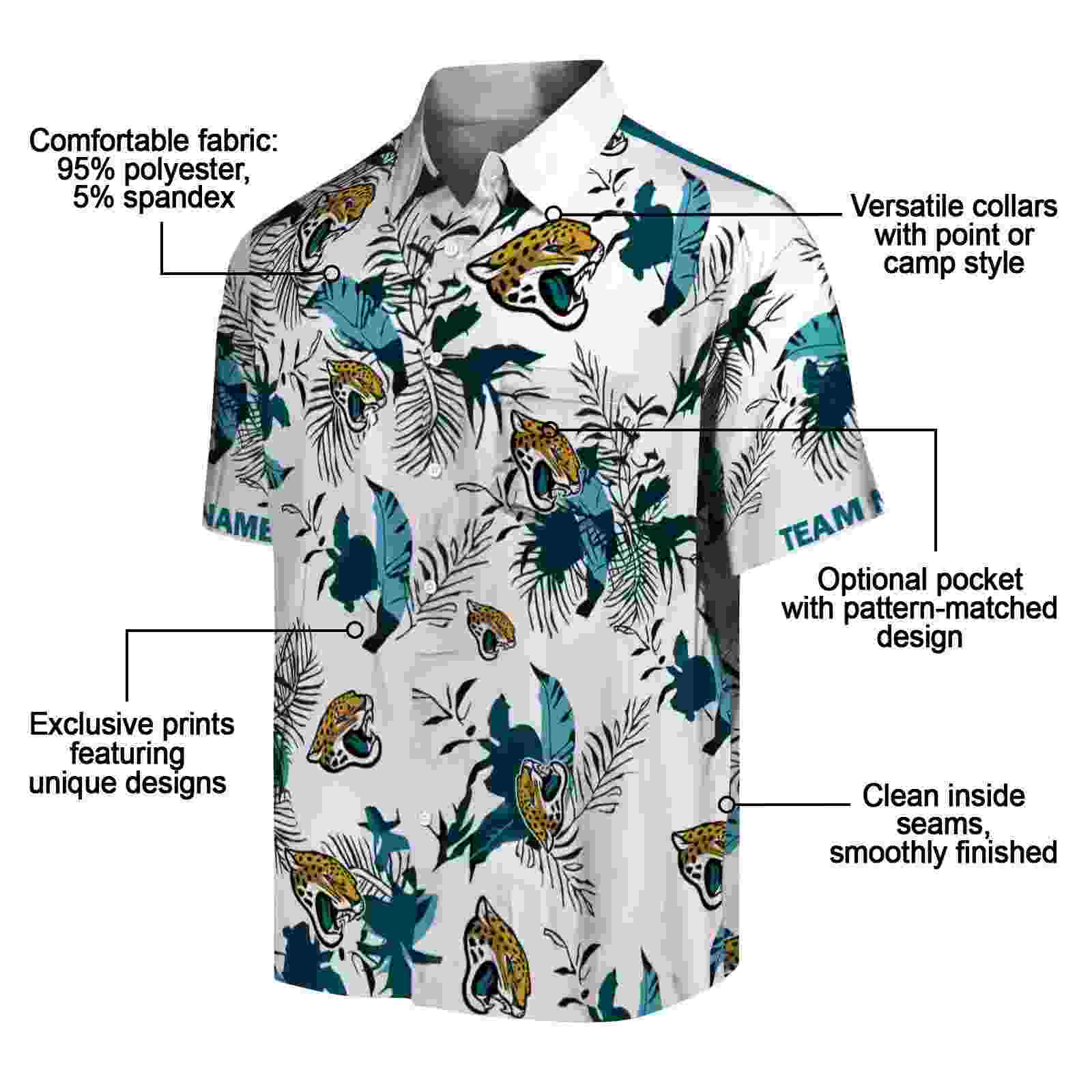 custom jacksonville jaguars botanical theme teal white hawaiian shirt new arrival