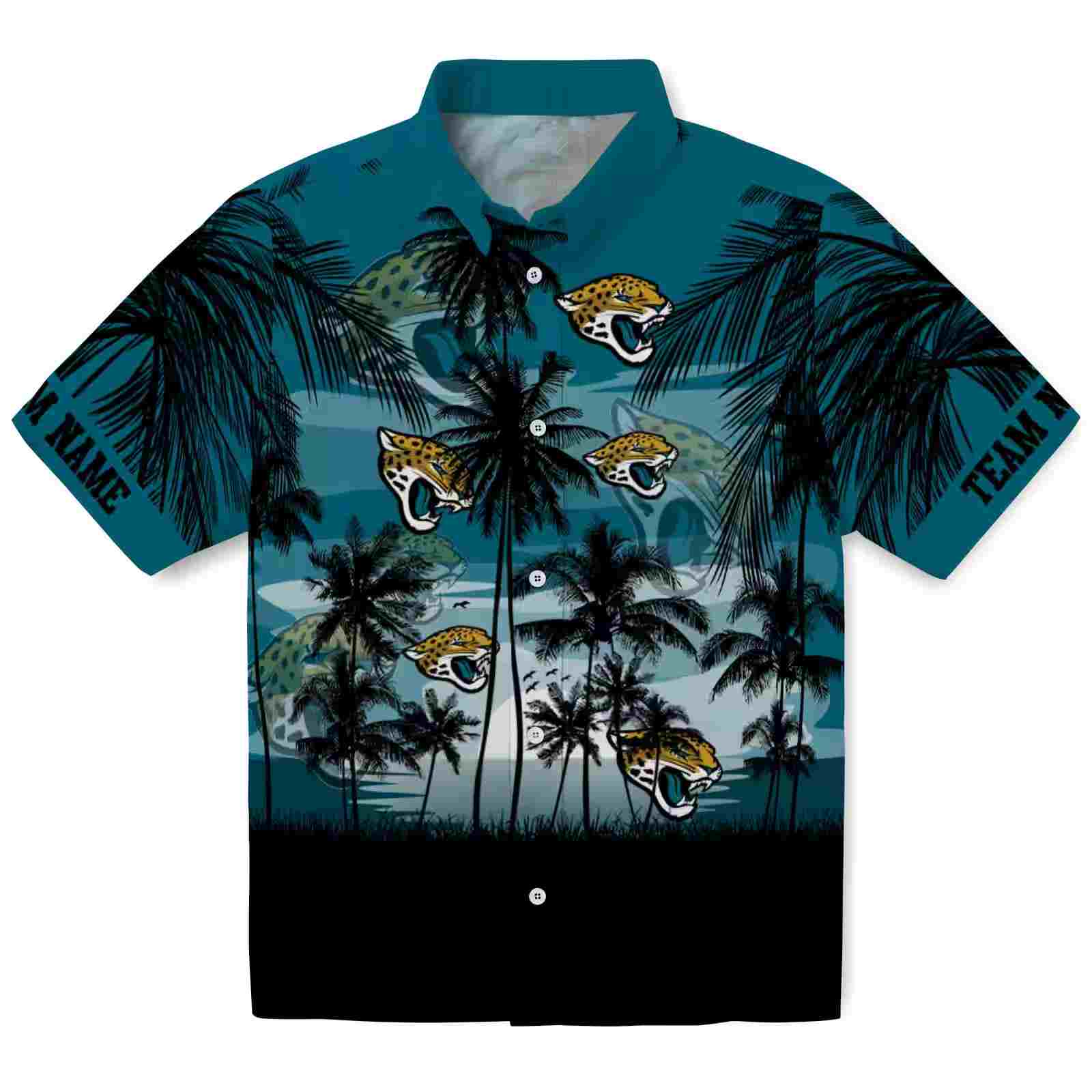 Custom Jacksonville Jaguars Sunset Scene Teal Black Hawaiian Shirt